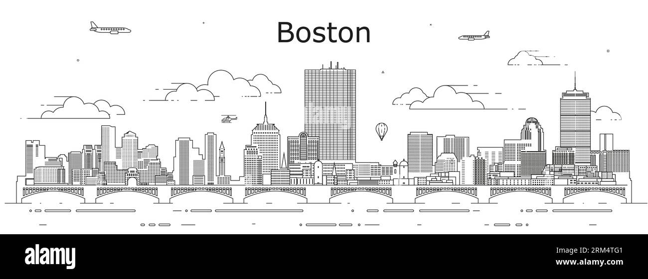 Boston Cityscape Line Art Vektor-Illustration Stock Vektor