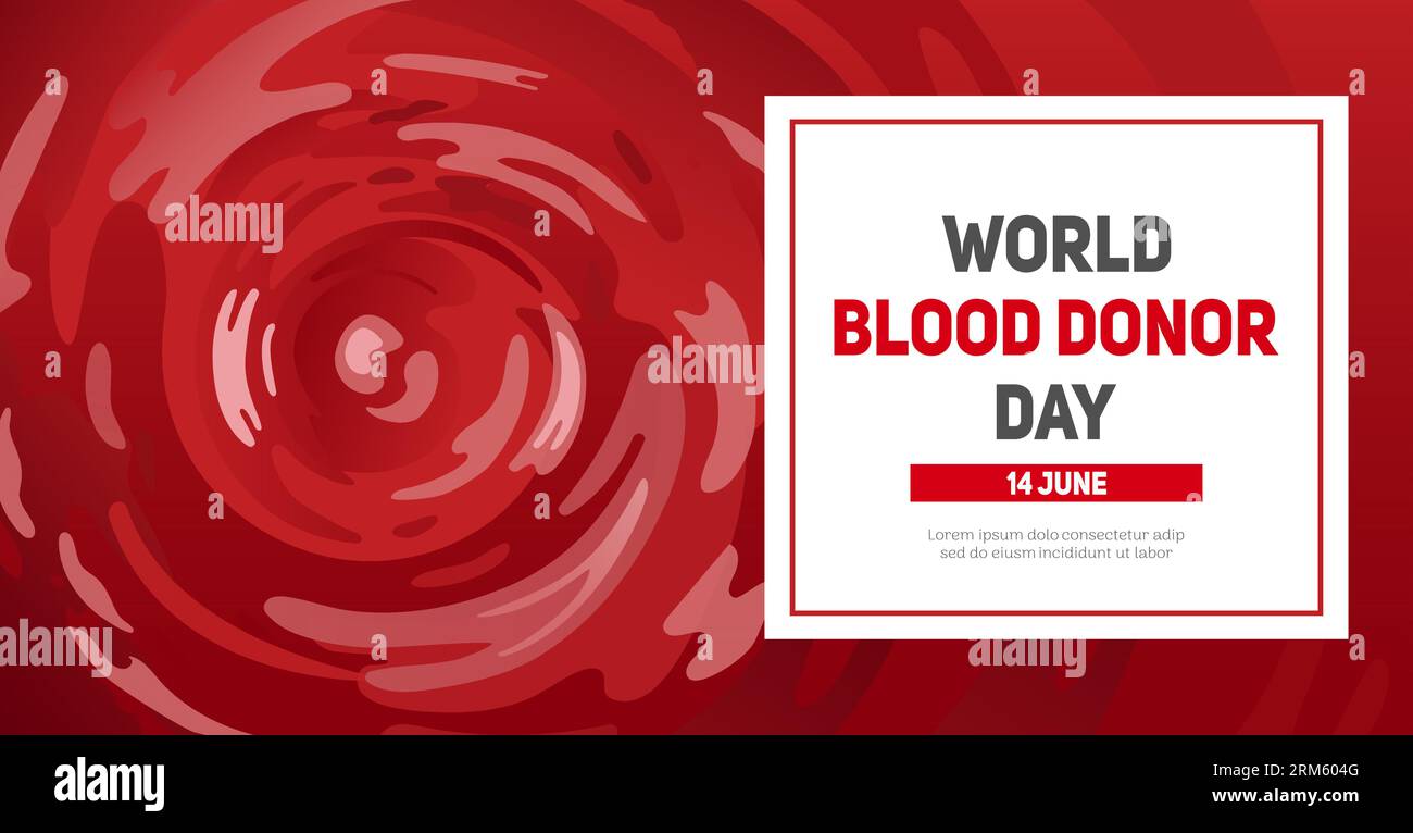 Nationaler Spendertag. Horizontales Banner. Bluttrichter, Whirlpool, Wirbel. Realistische Darstellung. Hämophilie. Blutkrankheiten. Für Banner, Webs Stock Vektor