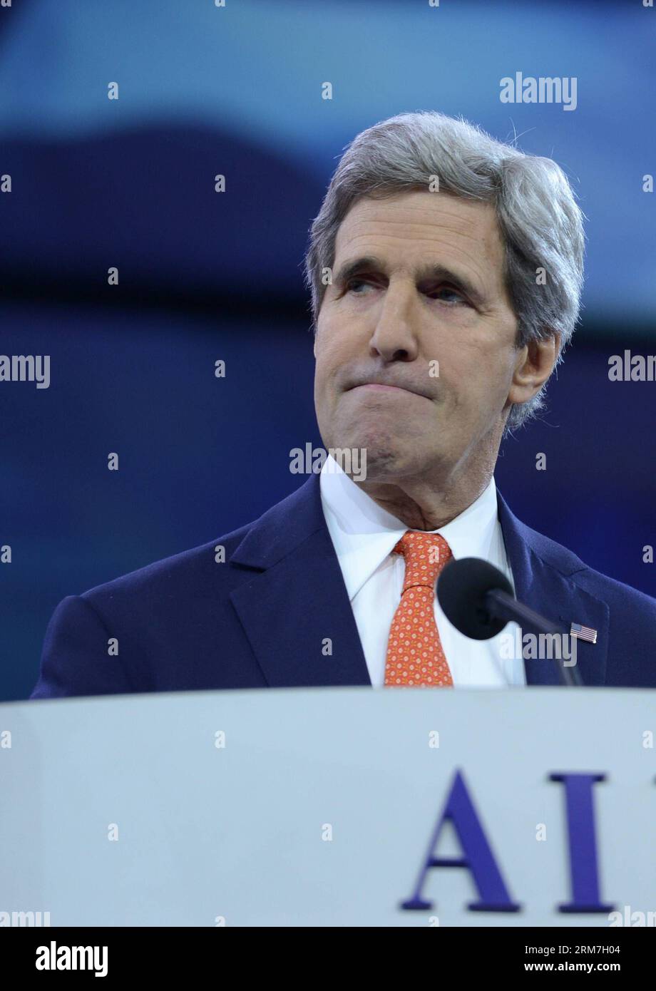 US-Außenminister John Kerry spricht auf der American Israel Public Affairs Committee Conference (AIPAC) im Washington Convention Center in Washington, USA, im März. 3, 2014. (Xinhua/Yin Bogu) US-ISRAEL-AIPAC-KERRY PUBLICATIONxNOTxINxCHN US-Außenminister John Kerry spricht AUF der Konferenz des American Israel Public Affairs Committee AIPAC IM Washington Convention Center in Washington die Vereinigten Staaten 3. März 2014 XINHUA Yin Bogu U.S. Israel AIPAC Kerry PUBLICATIONxNOTxCHINxCHN Stockfoto