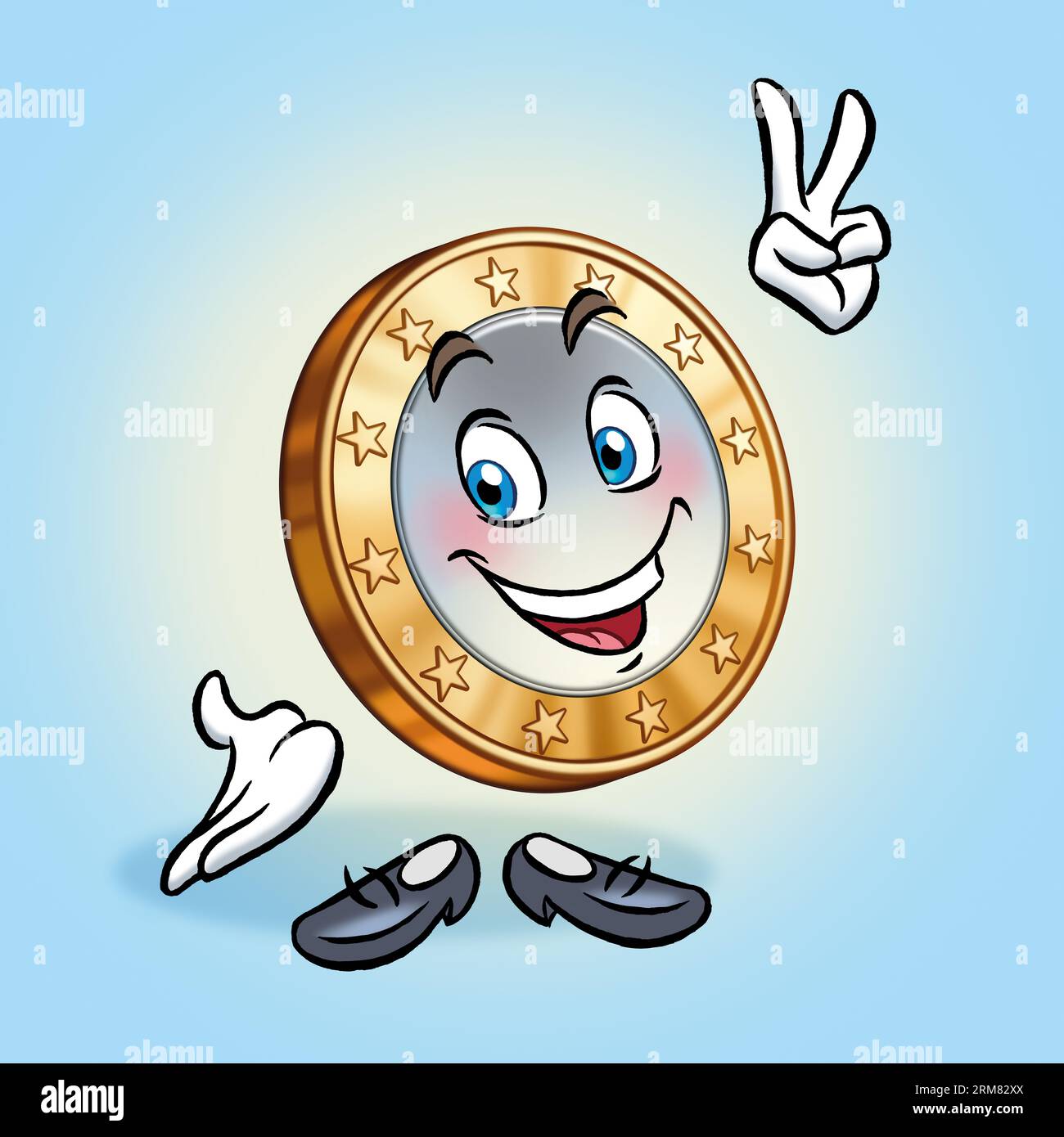 Illustrationsserie: Lustige Euro Coin Cartoon-Figur. Abbildung 2 von 25 Stockfoto