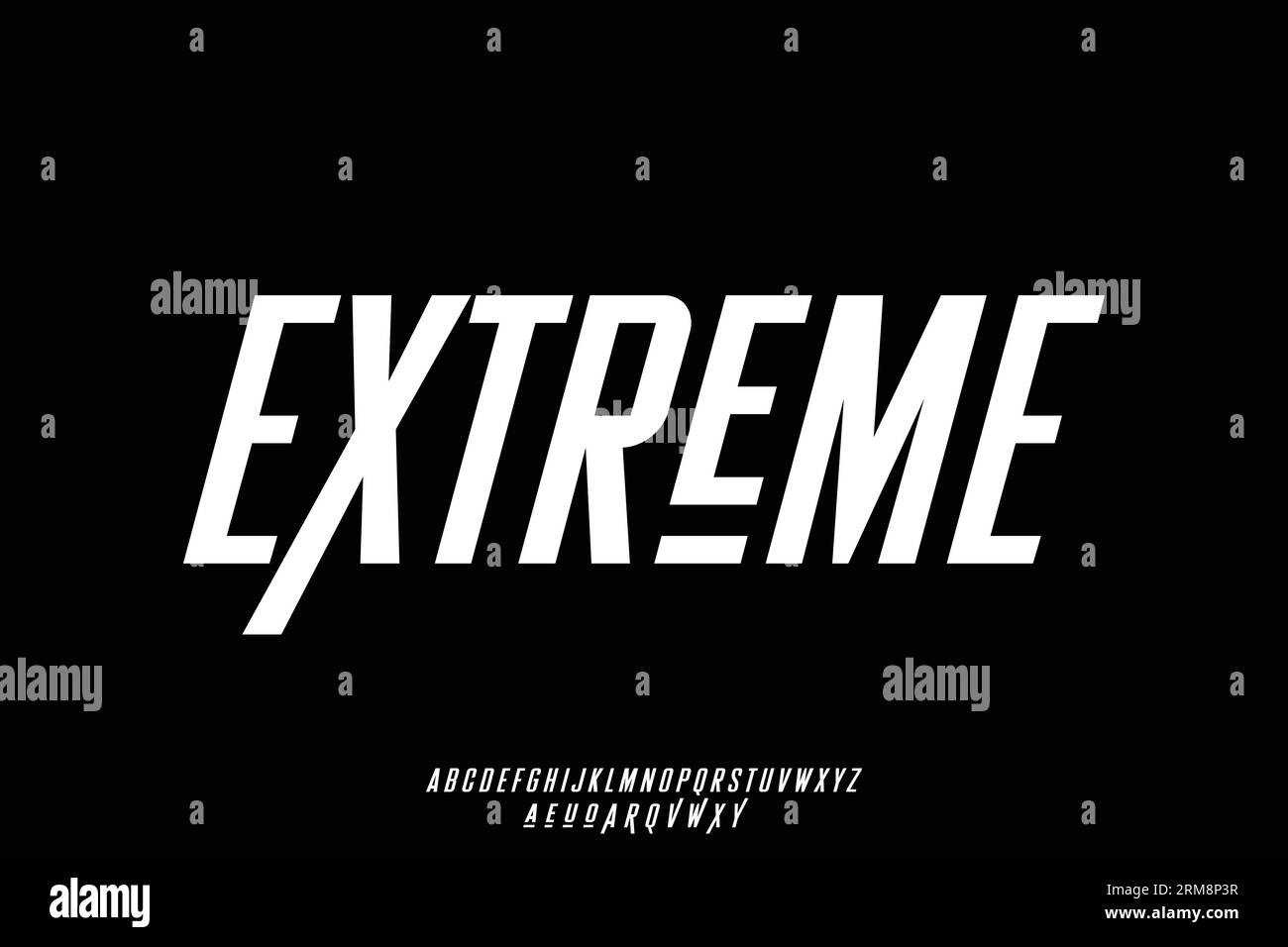 Extreme Sports – Schriftartenvektor mit kondensiertem Alphabet. Moderner, schräger Typographiestil mit Wechsel Stock Vektor