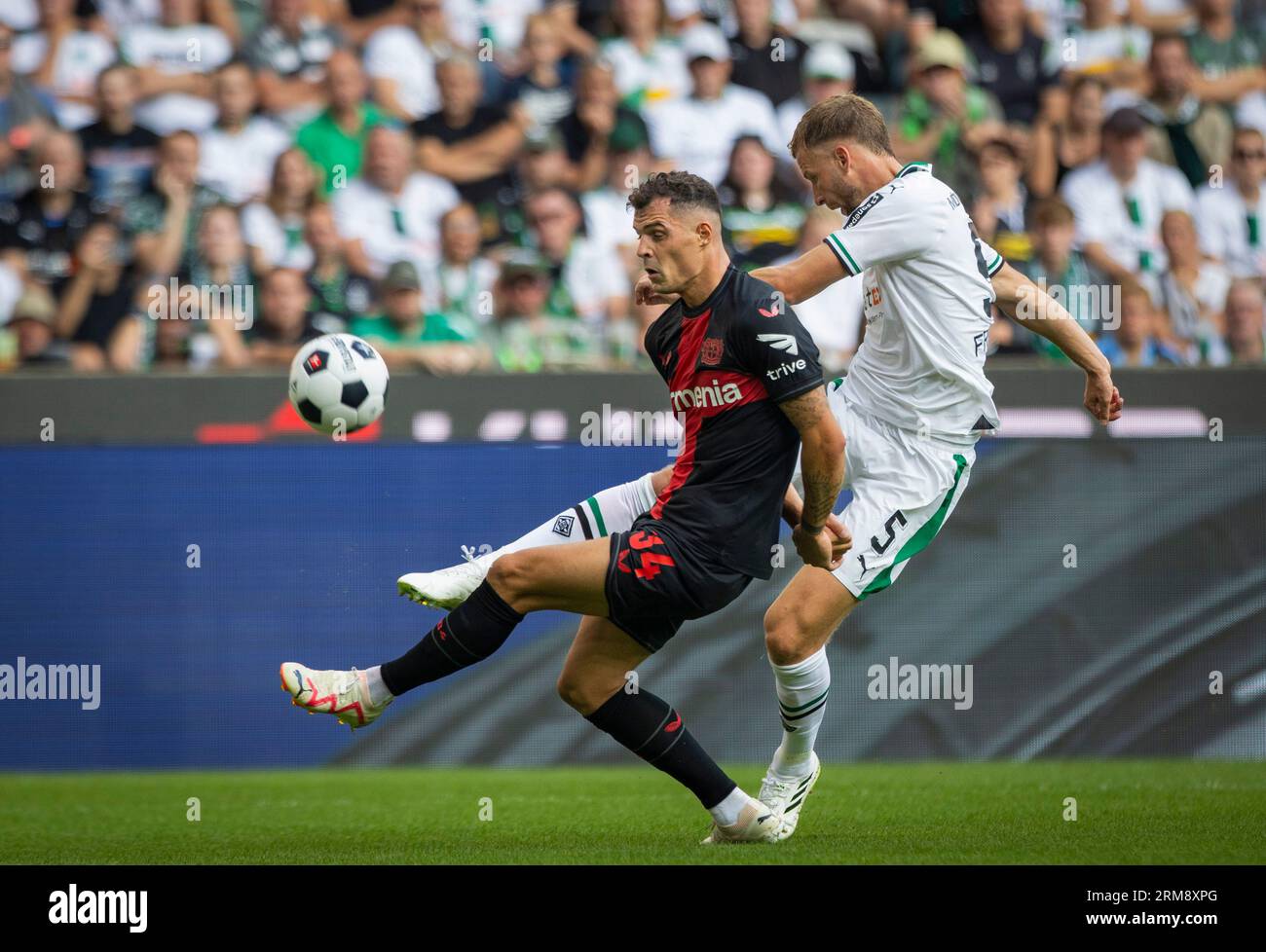 Moenchengladbach, Deutschland. 26. August 2023. Marvin Friedrich (BMG), Granit Xhaka (Leverkusen) Borussia Mönchengladbach - Bayer Leverkusen 26.08.2023 Stockfoto