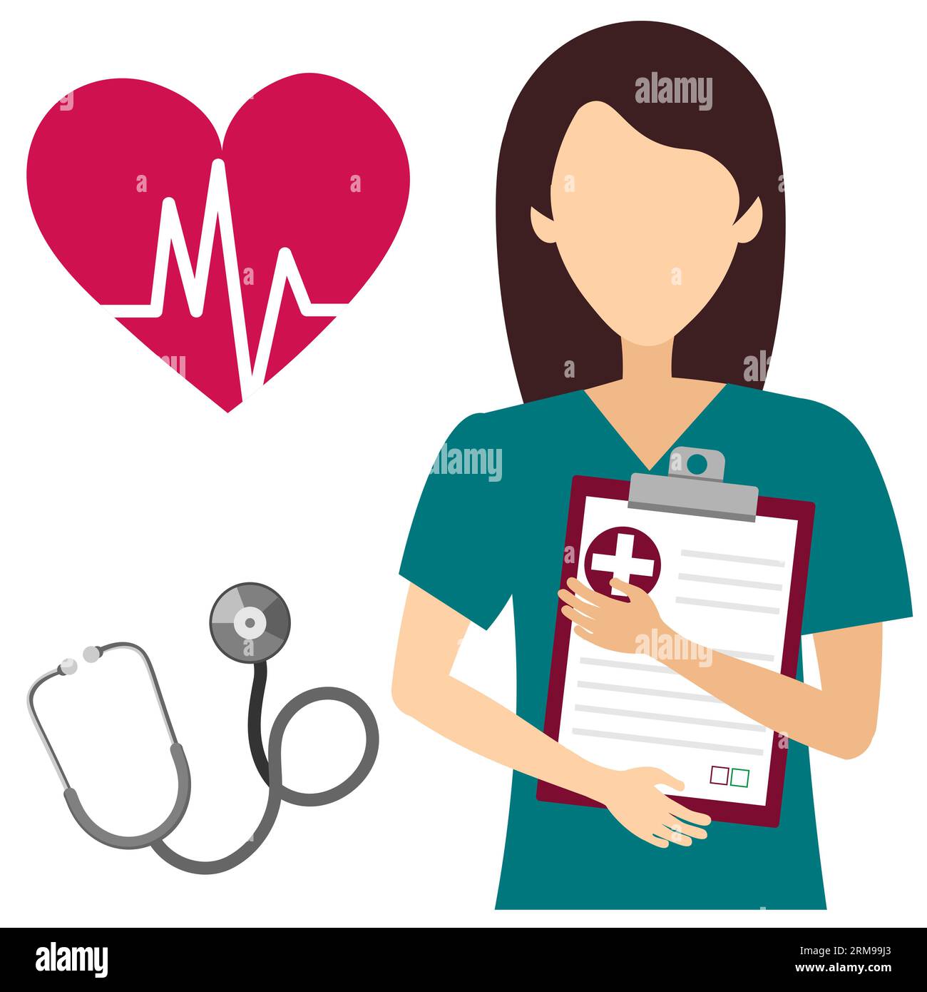 Junge Ärztin, die eine Tablette hält. Hausarzt, Krankenschwester. Vektorillustration isoliert auf weißem Hintergrund. Stock Vektor