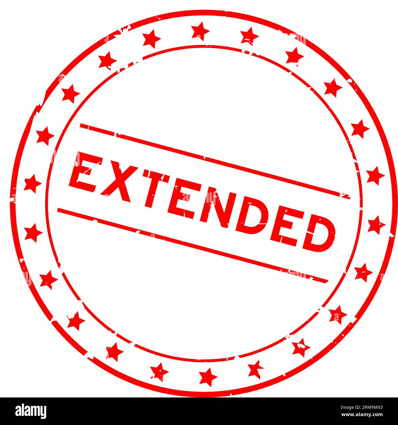 Grunge-roter, verlängerter Wortstempel mit rundem Gummisiegel auf weißem Hintergrund Stock Vektor