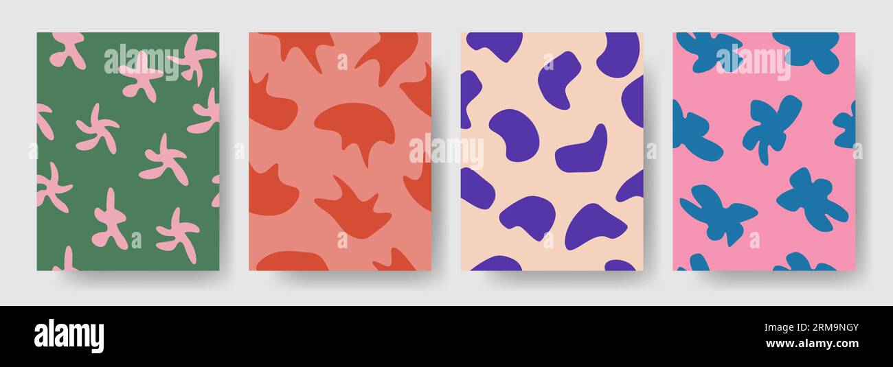 Set aus abstrakten nahtlosen Mustern. Trendiger Retro-Stil, grooviger Stil. Vektor Stock Vektor
