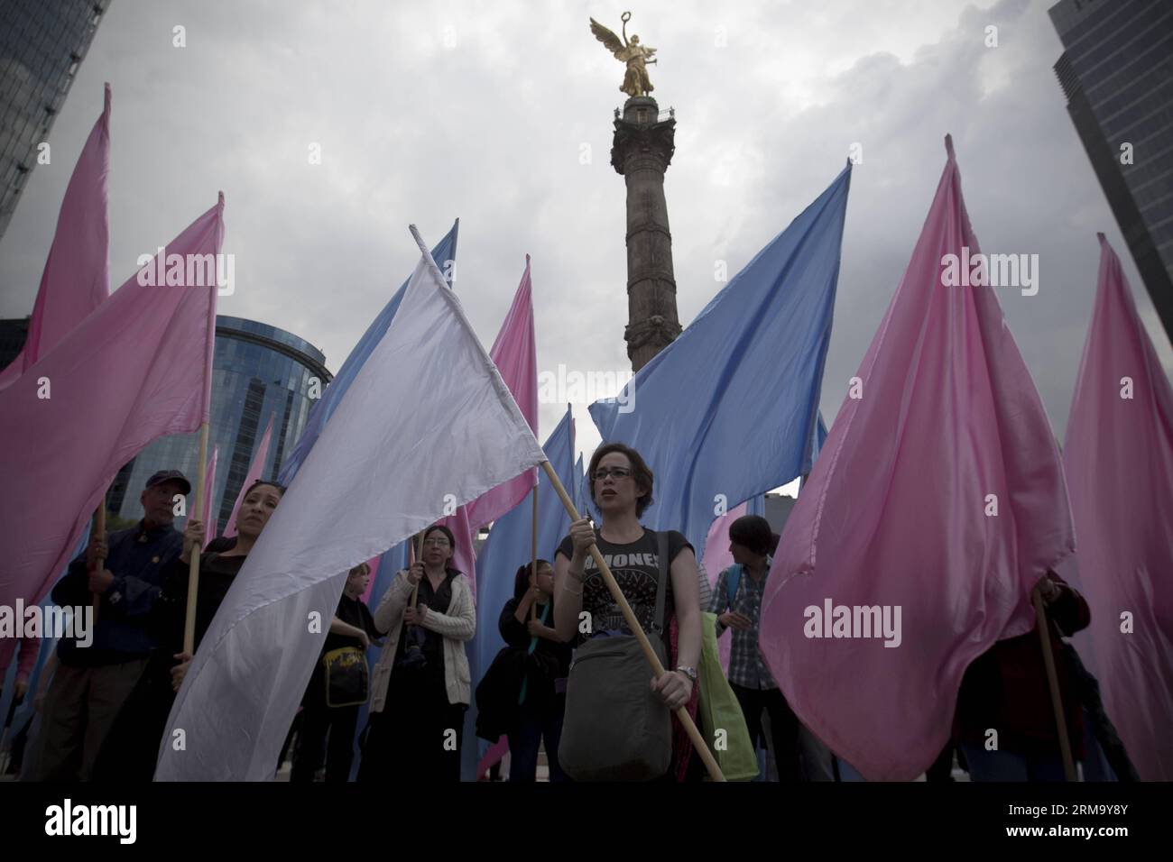 (140606) -- MEXIKO-STADT, 5. Juni 2014 (Xinhua) -- Menschen halten Flaggen während einer Kundgebung in Mexiko-Stadt, Hauptstadt von Mexiko, 5. Juni 2014. Die Bewohner nehmen an einer Kundgebung zum 5. Jahrestag des Brandes in der ABC-Kinderkrippe in Sonora, Mexiko, Teil, bei der 49 Kinder starben. (Xinhua/Alejandro Ayala) (zhf) MEXIKO-MEXIKO-STADT-GESELLSCHAFT-RALLYE PUBLICATIONxNOTxINxCHN Mexiko-Stadt 5. Juni 2014 XINHUA Prominente Halten Fahnen während einer RALLYE in Mexiko-Stadt Hauptstadt von Mexiko 5. Juni 2014 Einwohner nehmen an einer RALLYE Teil, um den 5. Jahrestag des Feuers in der ABC Kinderstube in Sonora Mexiko zu gedenken Stockfoto