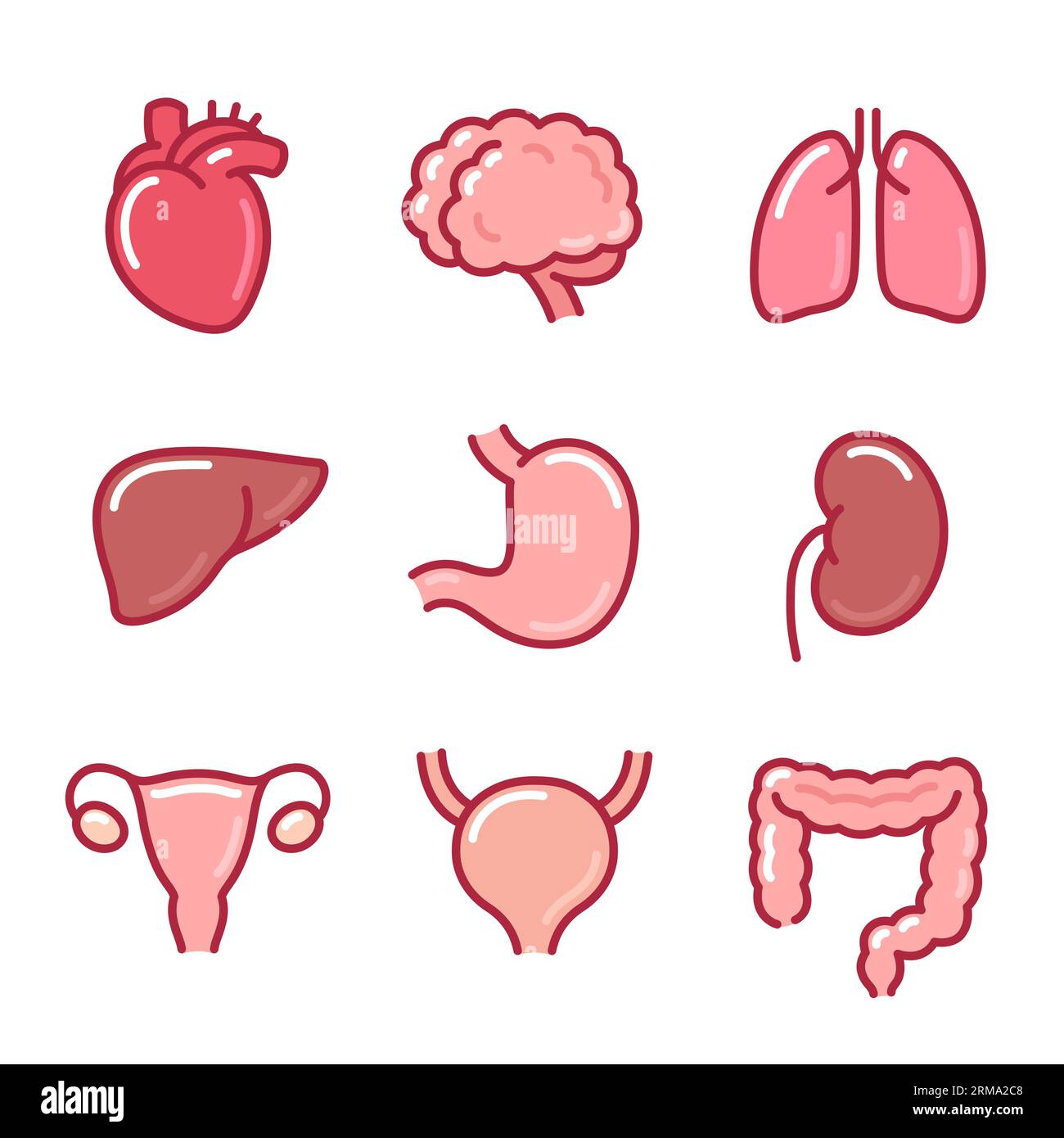 Zeichentricksymbolsatz für menschliche innere Organe. Hand gezeichnete Doodle-Illustration mit Farblinien. Isolierte Vektor-Clip-Grafik-Zeichnung. Stock Vektor