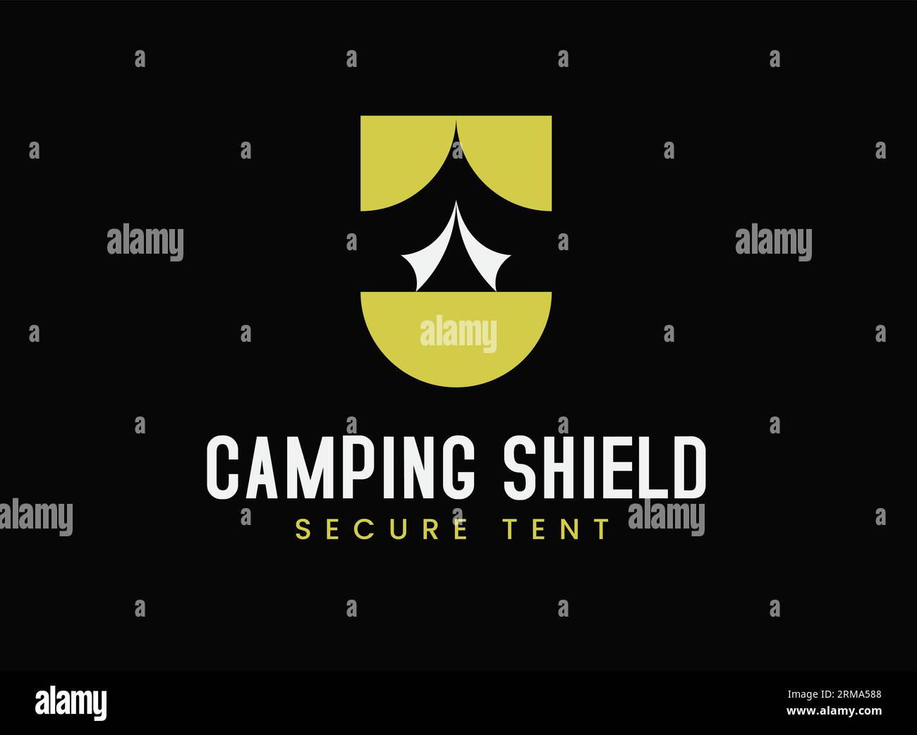 Wir präsentieren das ultimative Logo des Campingschilds mit sicherem Zeltlogo, perfekt für jede Campingausrüstung oder Camping. Das nahtlose Emblem kann von Unternehmen verwendet werden Stock Vektor
