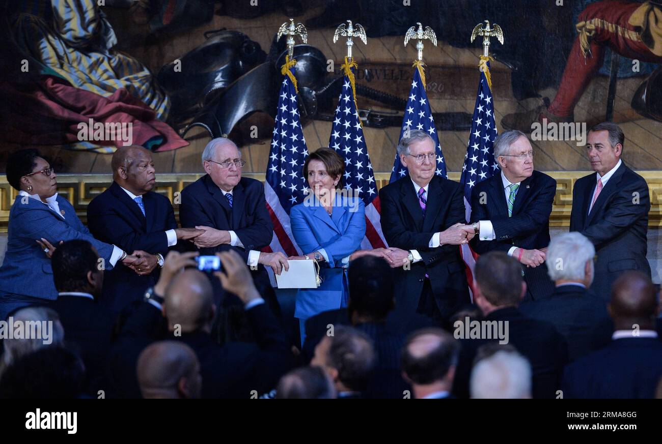 Der US-Kongress hält eine Zeremonie zum 50. Jahrestag des Civil Rights Act von 1964 im Capitol Hill in Washington, 24. Juni 2014, ab. (Xinhua/Bao Dandan) US-WASHINGTON-CIVIL RIGHTS ACT JUBILÄUMSZEREMONIE PUBLICATIONxNOTxINxCHN der US-Kongress hält eine Zeremonie zum 50. Jahrestag des Civil Rights ACT von 1964 AUF dem Capitol Hill in Washington ab 24. Juni 2014 XINHUA Bao Dandan U.S. Washington Civil Rights ACT Jubiläumszeremonie PUICATIONxCHINxCHN Stockfoto