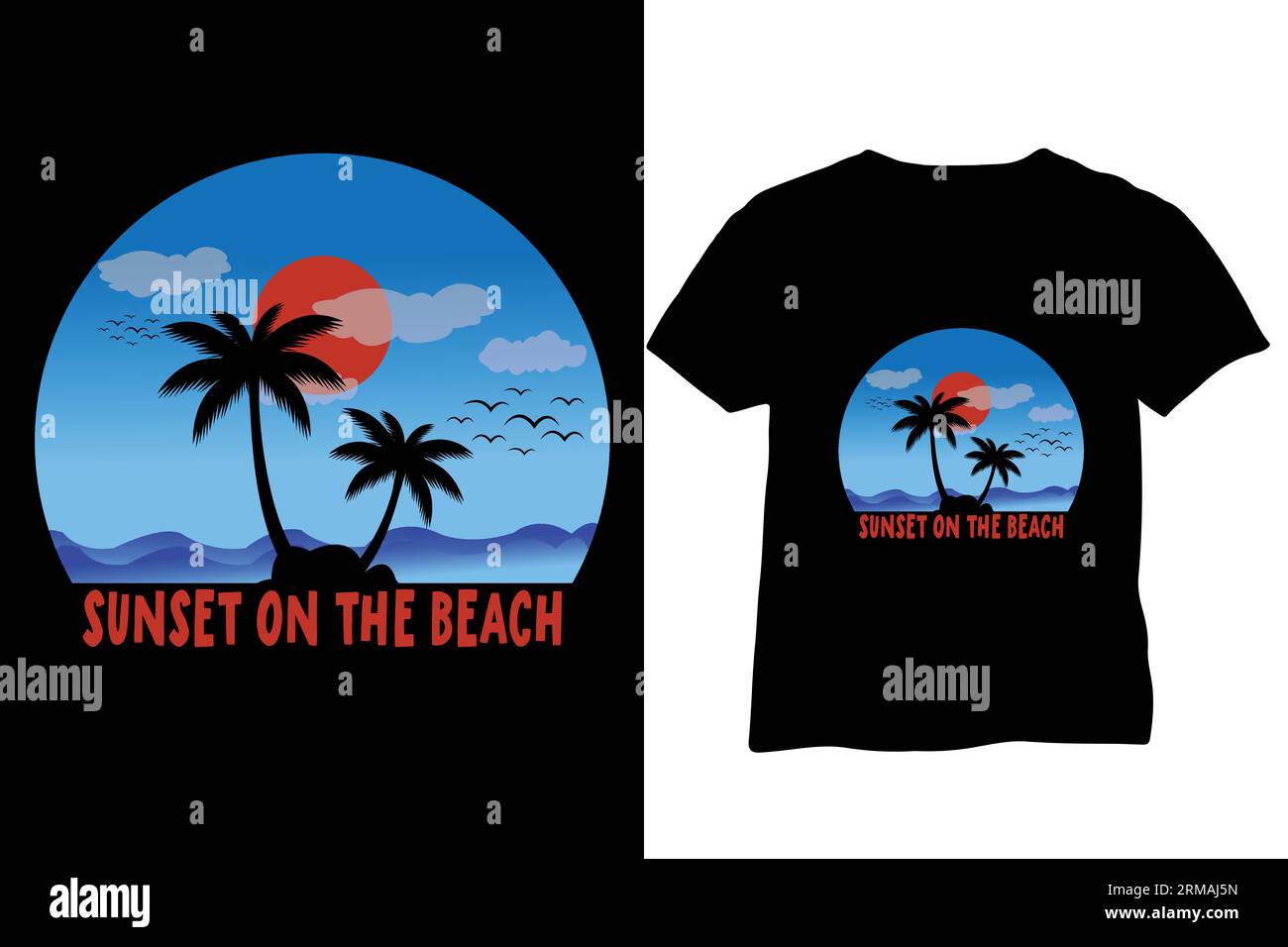 „Sunset on the Beach“-T-Shirt-Design Stock Vektor