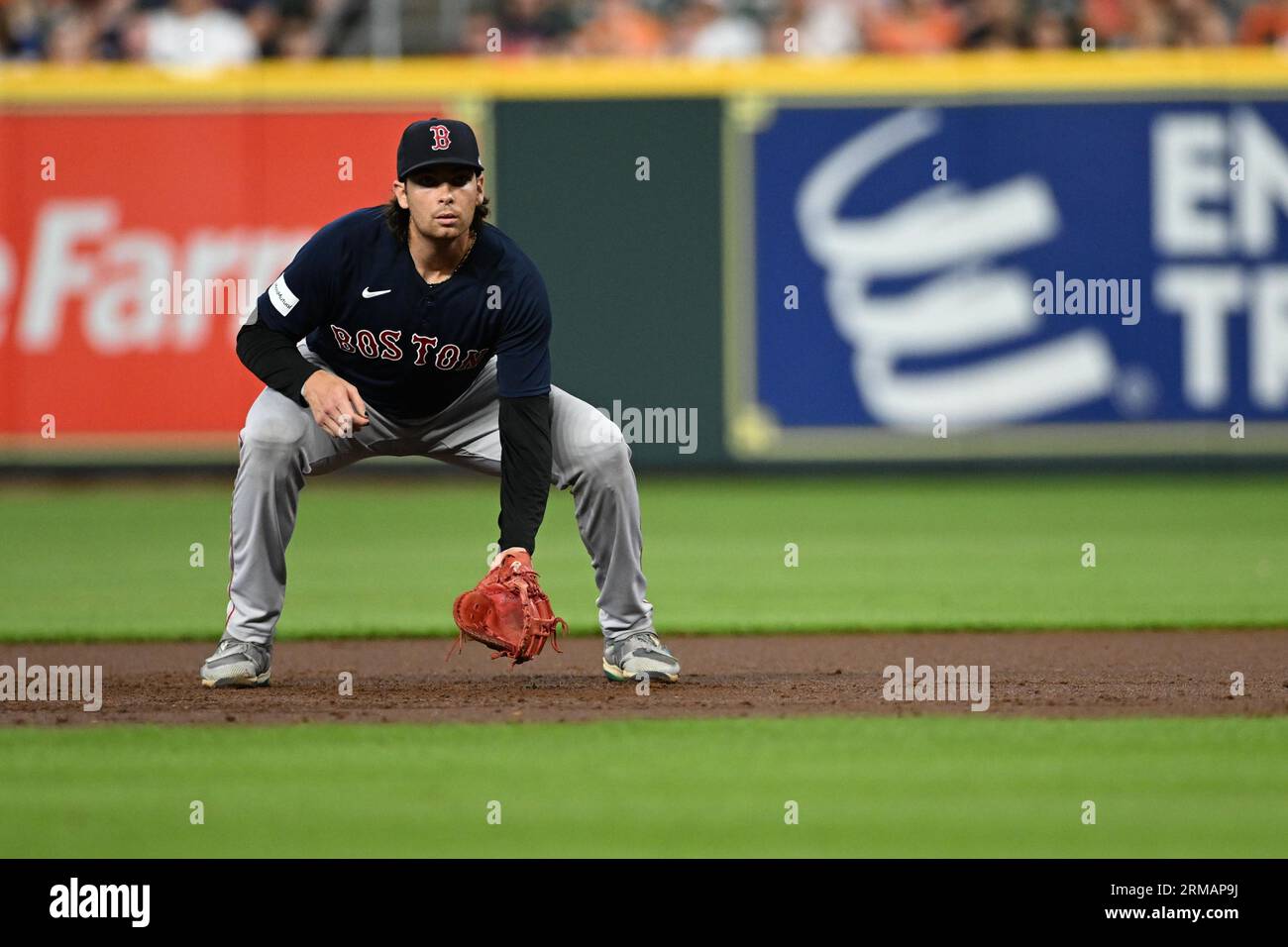 Boston Red Sox Shortstop Trevor Story (10) im zweiten Inning des MLB-Spiels zwischen den Boston Red Sox und den Houston Astros am Dienstag, den 2. August Stockfoto