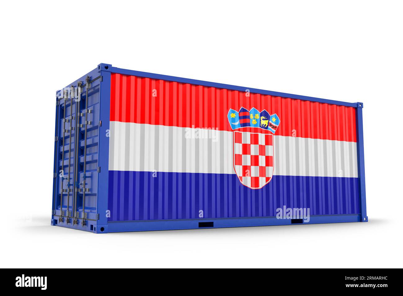 Frachtcontainer texturiert mit Flagge Kroatiens. Isoliert. 3D-Rendering Stockfoto