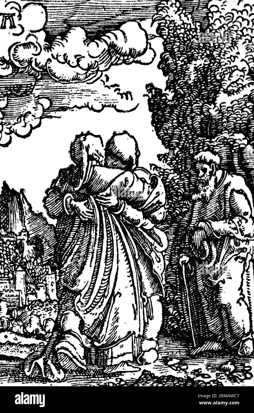 Besuch der Jungfrau Maria, Sündenfall und Erlösung, Faksimile Reproduktion, historische Illustration 1888 Stockfoto