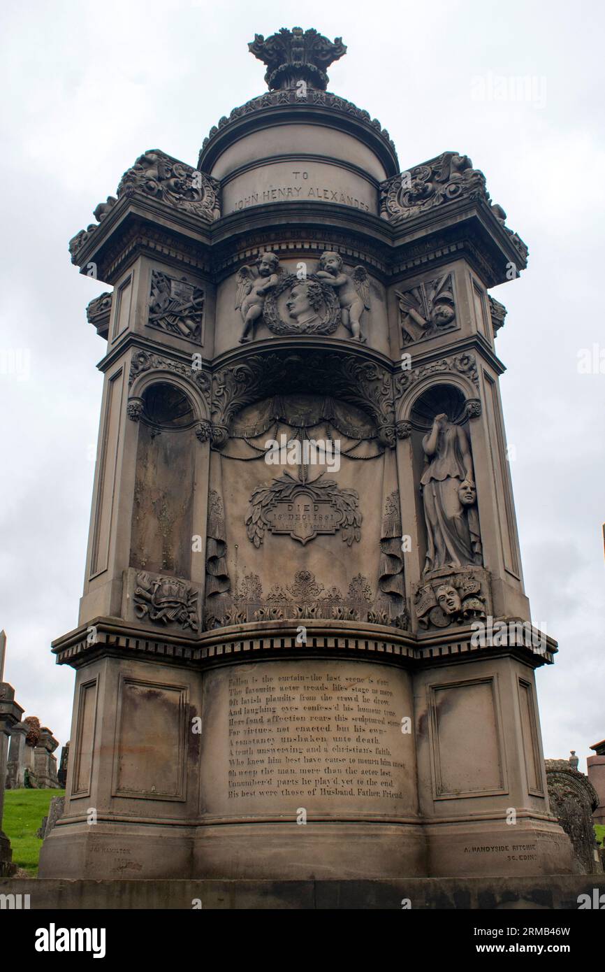 Das Grab des Schauspielers und Theaterbesitzers John Henry Alexander von Handyside Ritchie, Glasgow Necropolis Schottland Großbritannien Stockfoto