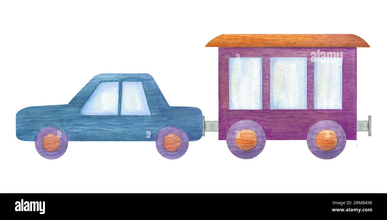 Camping Caravan Auto. Wohnmobilwagen für Sommerurlaub, Wohnmobil, Wohnmobil, Wohnmobil, Haus auf Rädern. Reisekonzept. Aquarellzeichnung Stockfoto