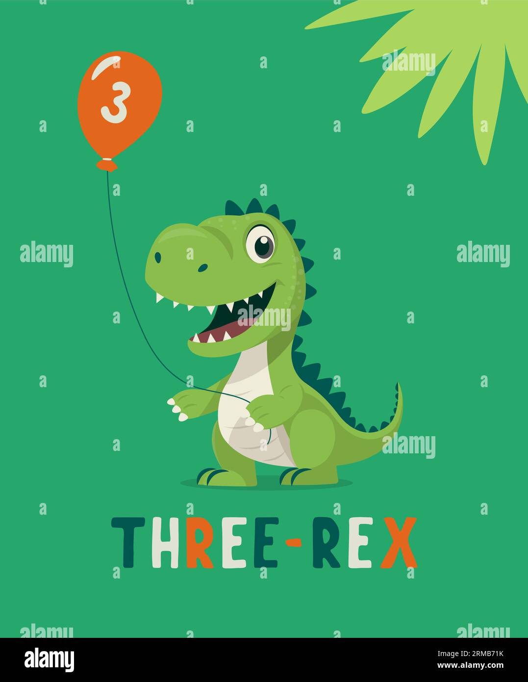 Dinosaurier Tirannosaur Drei Rex. Cartoon Tirex. Geburtstagskarte für ein Kind für drei Jahre. Vektor hübsch und lustig Cartoon Hand gezeichnet Dinosaurier Stock Vektor