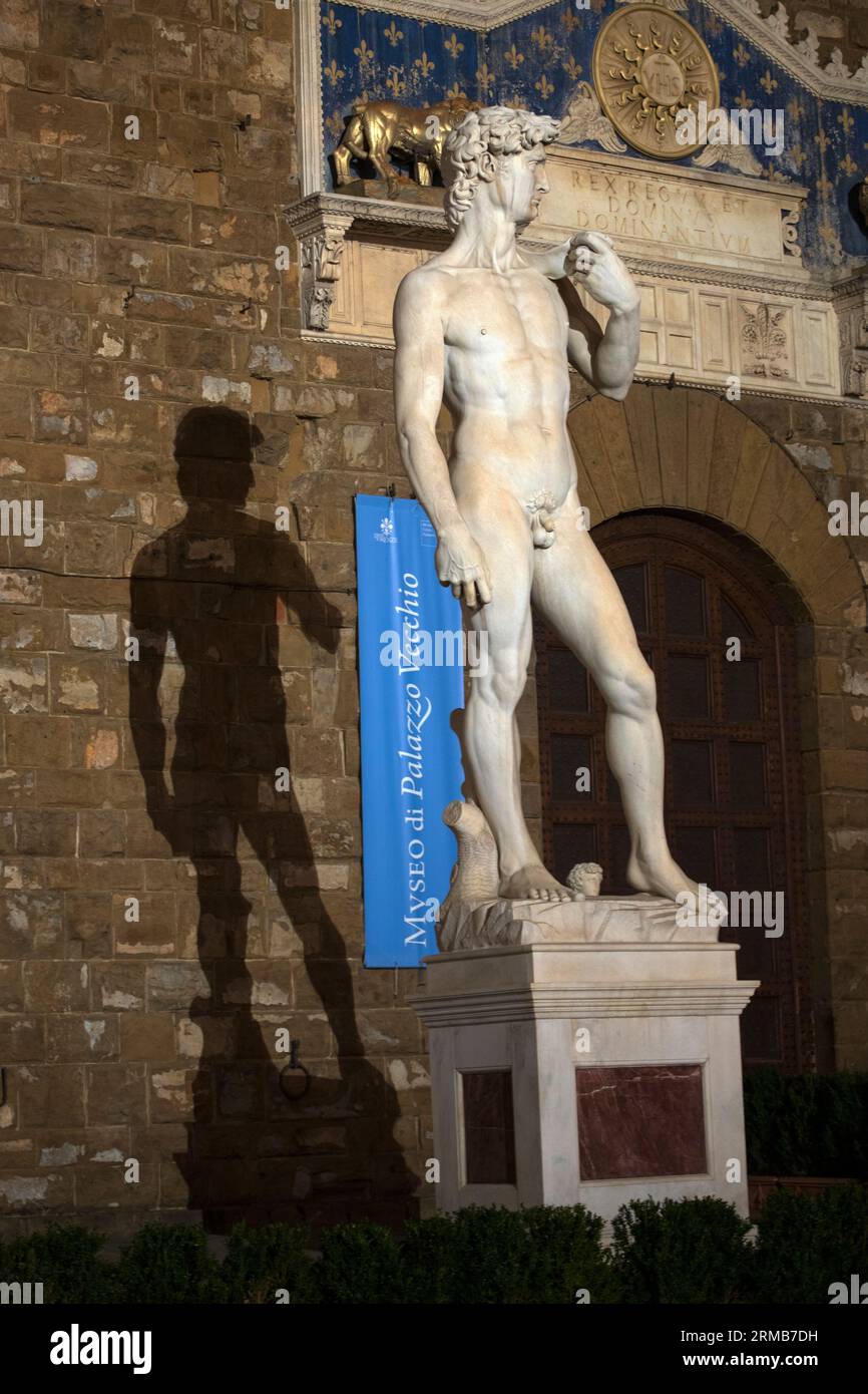 Die Statue Davids im Palazzo Vecchio in Florenz, Italien, August 2023 Stockfoto