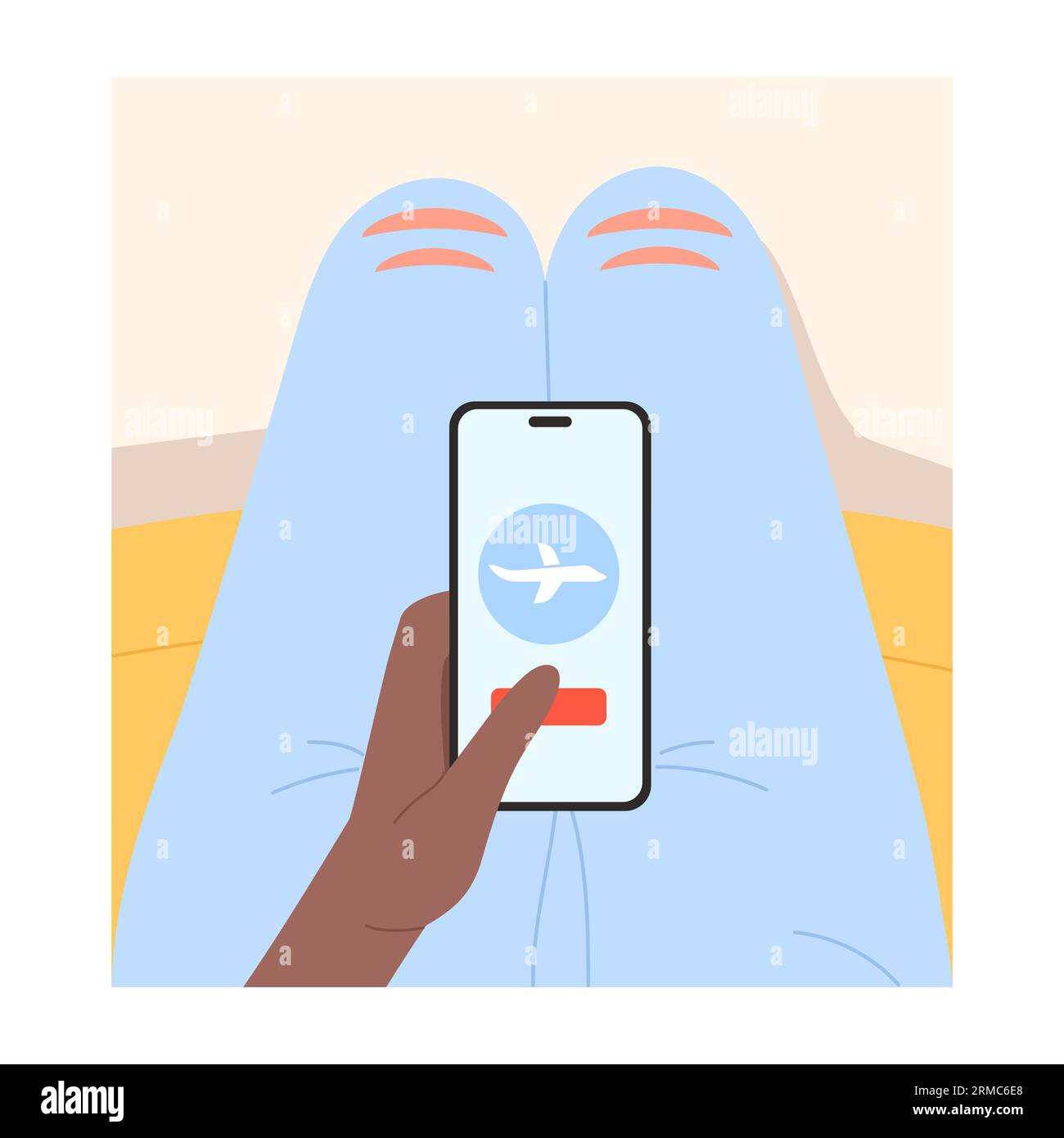 Hands (Hände) Einstellen des Telefons im Flugmodus. Passagierflug, Flugzeugabsicherung Karikaturvektor Illustration Stock Vektor