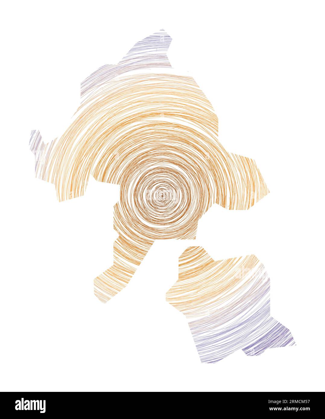 Inselkarte mit konzentrischen Kreisen. Kreise im Skizzenstil in Form der Insel. Vektorabbildung. Stock Vektor