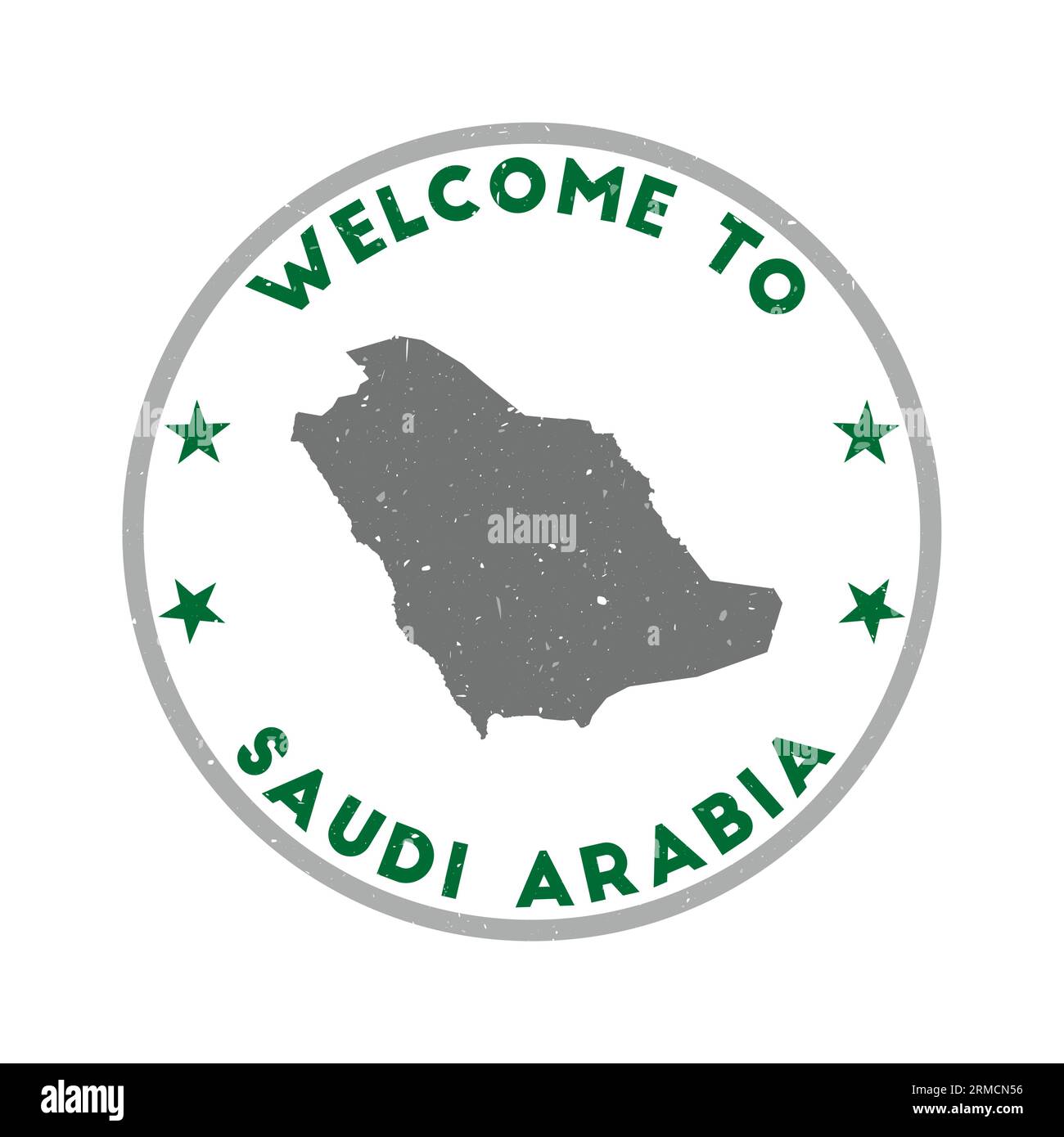 Willkommen bei Saudi-Arabien-Stempel. Grunge Country Round Stempel mit Textur in Forestial Farbthema. Geometrisches Saudi-Arabien-Siegel im Vintage-Stil. Stock Vektor