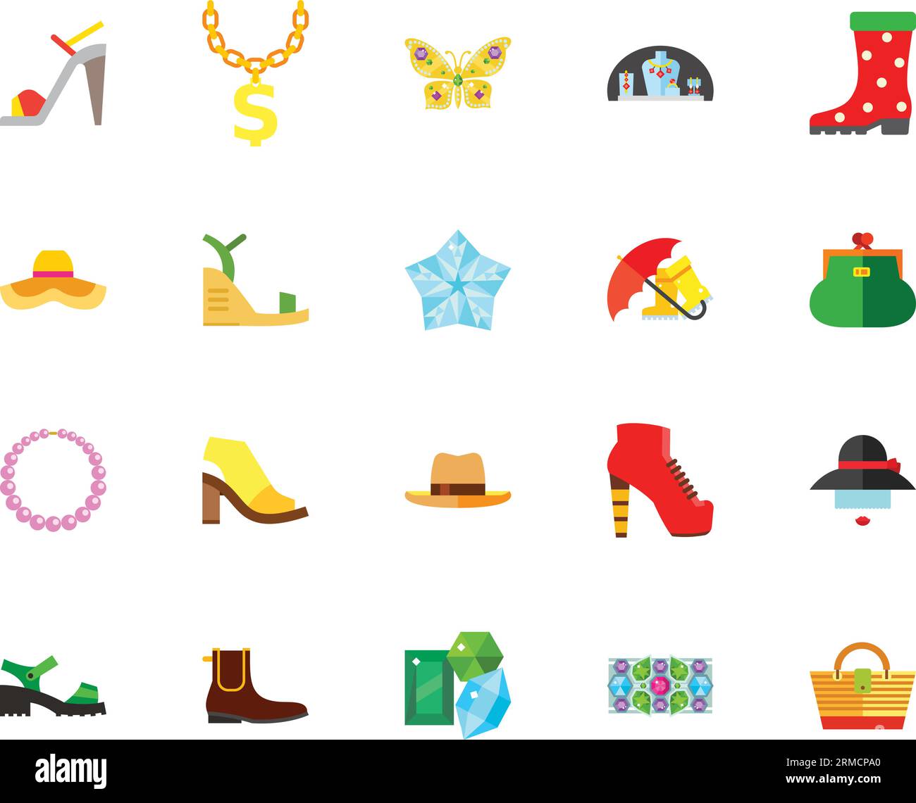 Schuhe und Accessoires – Kreatives Icon-Set Stock Vektor