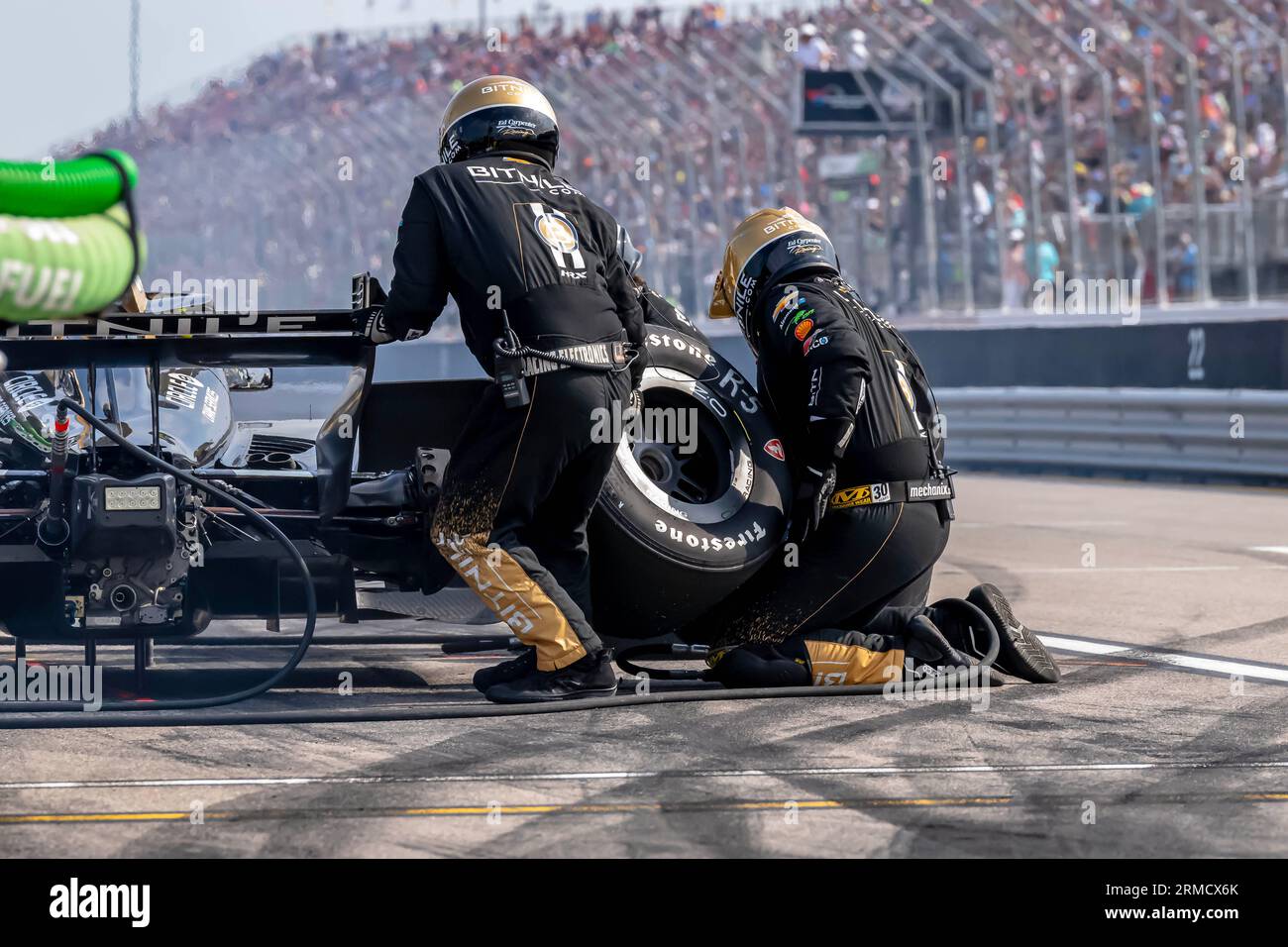 Madison, IL, USA. 27. August 2023. Treiber der INDYCAR-Serie, RYAN HUNTER-REAY (20) von ft. Lauderdale, Florida, bringt sein Auto während der Bommarito Automotive Group 500 auf dem World Wide Technology Raceway in Madison, IL, zum Einsatz. (Bild: © Walter G Arce SR Grindstone Medi/ASP) NUR REDAKTIONELLE VERWENDUNG! Nicht für kommerzielle ZWECKE! Stockfoto