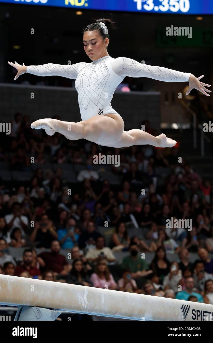 San Jose, Kalifornien, USA. 27. August 2023. Sunisa Lee (212) nimmt am Sonntag, den 27. August 2023, an den Xfinity U.S. Gymnastics Championships im SAP Center in San Jose, Kalifornien, Teil 2023 (Bild: © David G. McIntyre/ZUMA Press Wire). NUR REDAKTIONELLE VERWENDUNG! Nicht für kommerzielle ZWECKE! Stockfoto