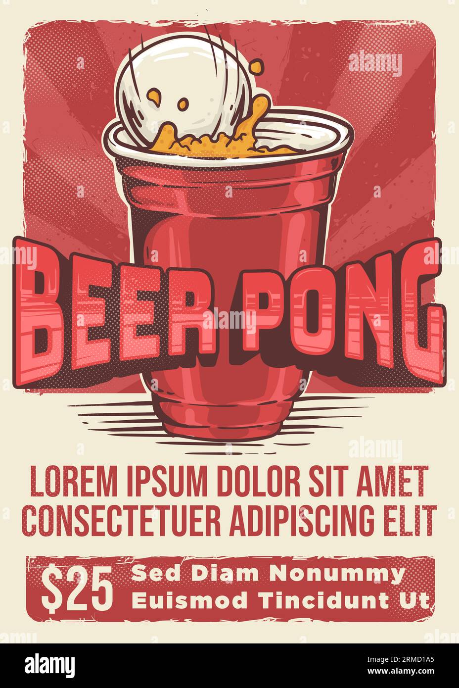 Vintage-Stil Bier Pong Turnier Poster Vorlage Illustration Stock Vektor