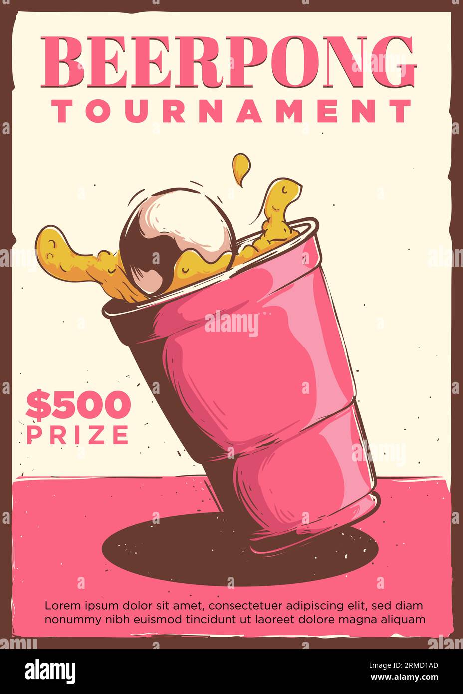Vintage-Stil Bier Pong Turnier Poster Vorlage Illustration Stock Vektor