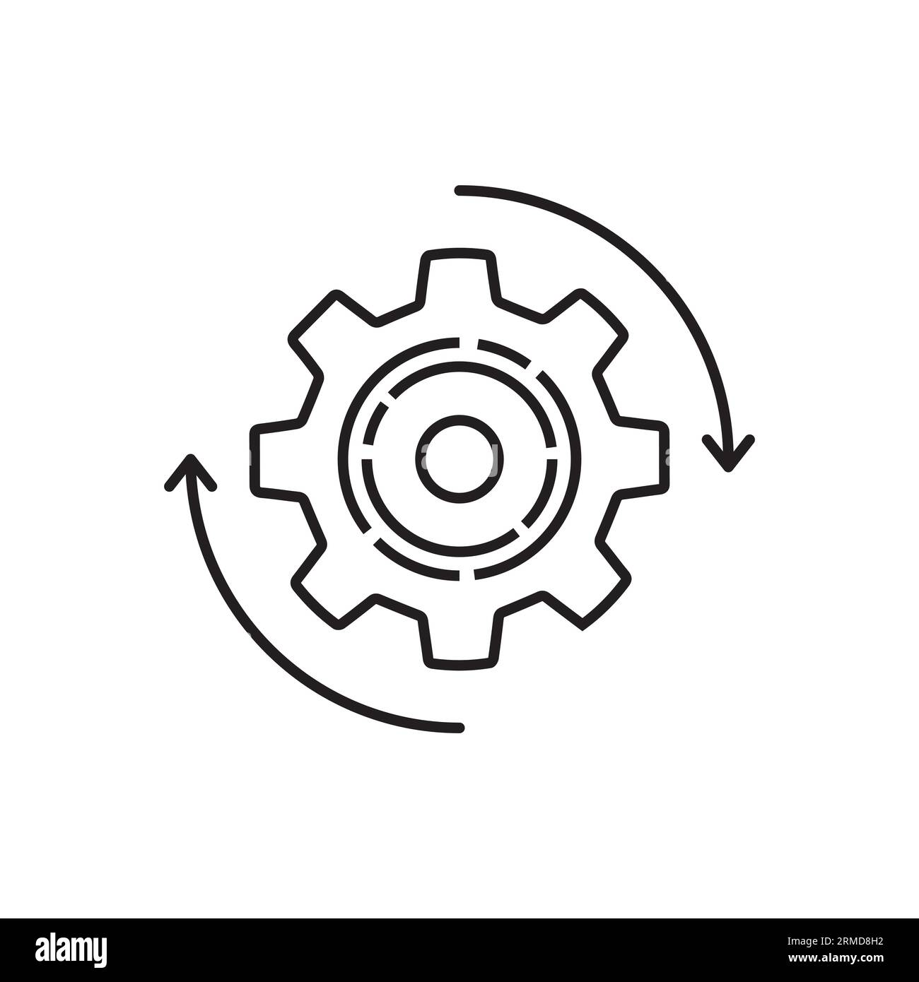 Symbol für effizienten Prozess und Betrieb in dünnen Linien. Konzept der Integration und Produktivität und des Arbeitsablaufs. Lineart Trend Modern Simple Implementation Logo Stock Vektor