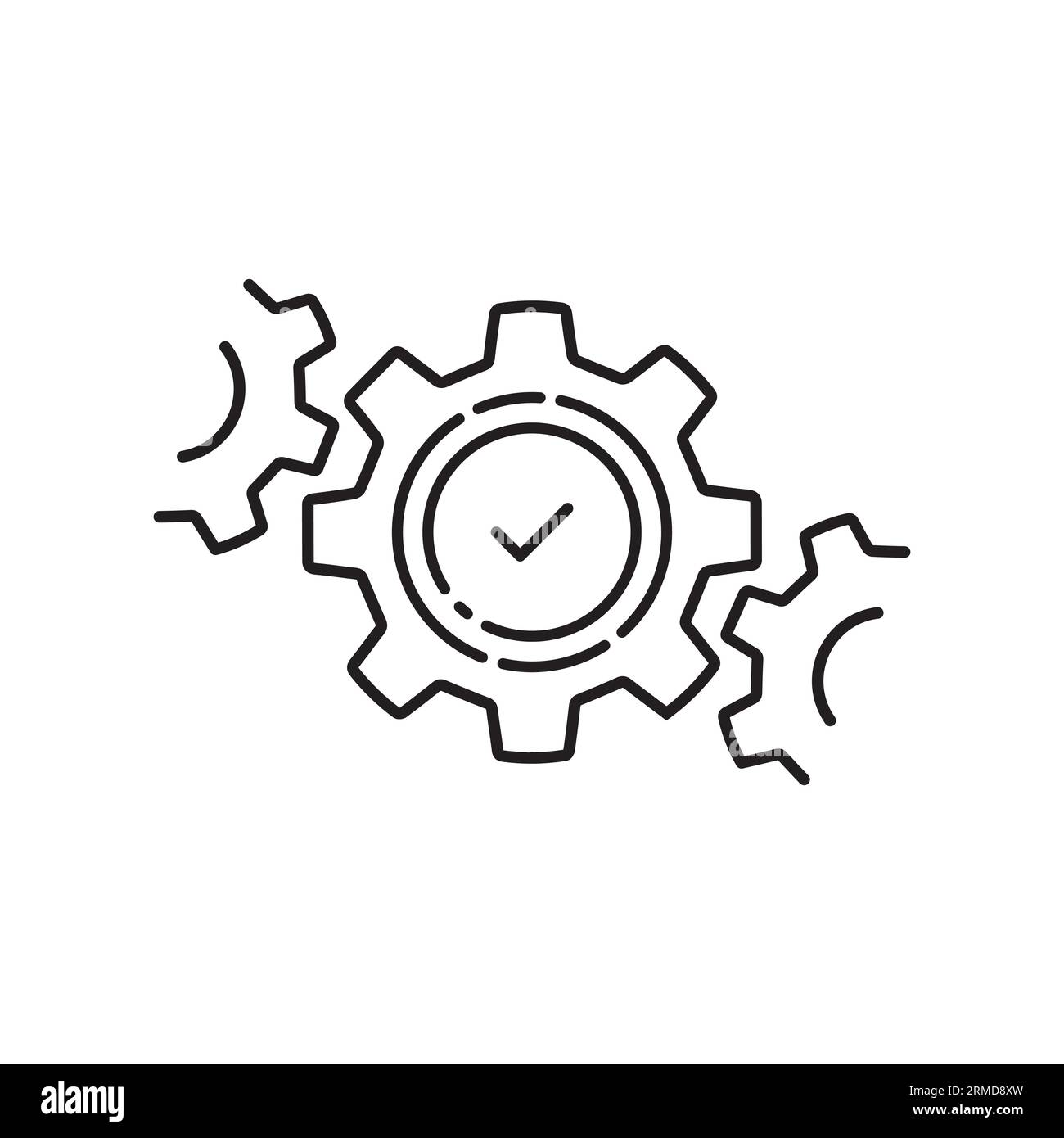 Einfache und effektive Bedienung mit dünnem Zahnrad. Linearer Trend modernes Zahnrad-Logotyp grafisches Strichdesign, Netzelement isoliert auf weiß. C Stock Vektor