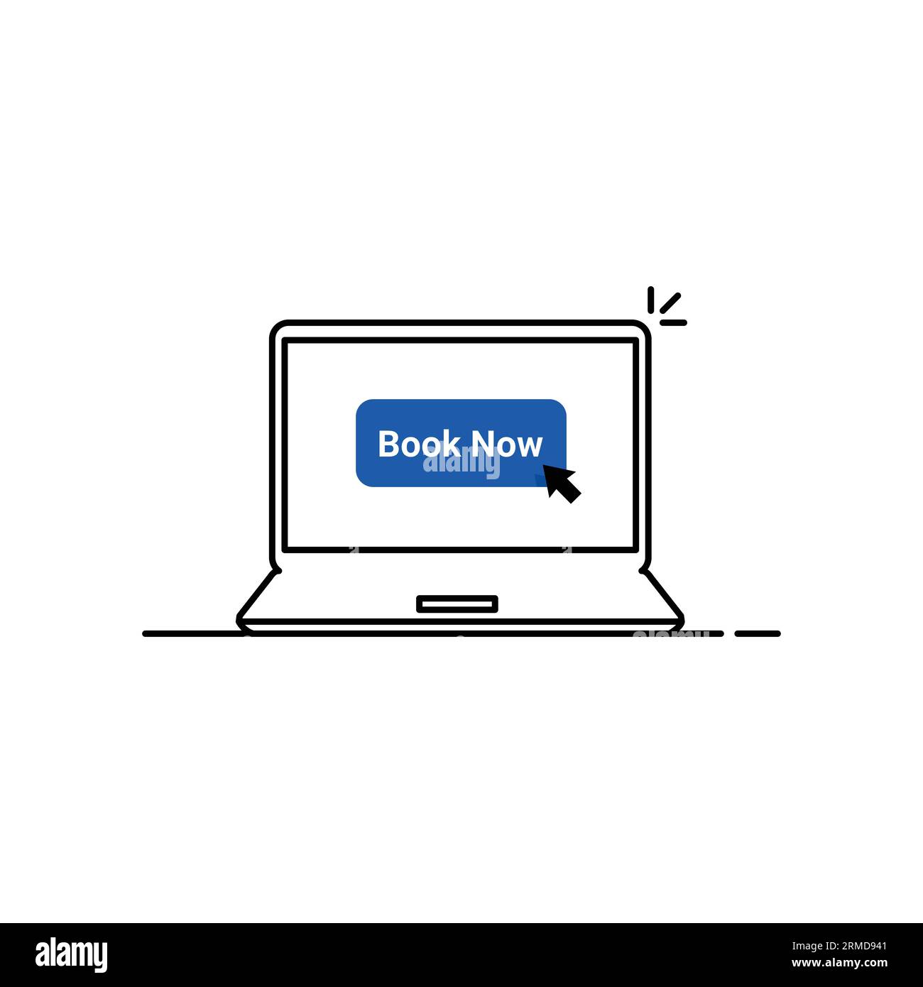 Online-Buchung auf einem schlanken Laptop. Konzept der Reservierung Zimmer oder Bett im Hotel oder Hostel für Winter Familienurlaub. Flacher Stil mit Modern Stock Vektor