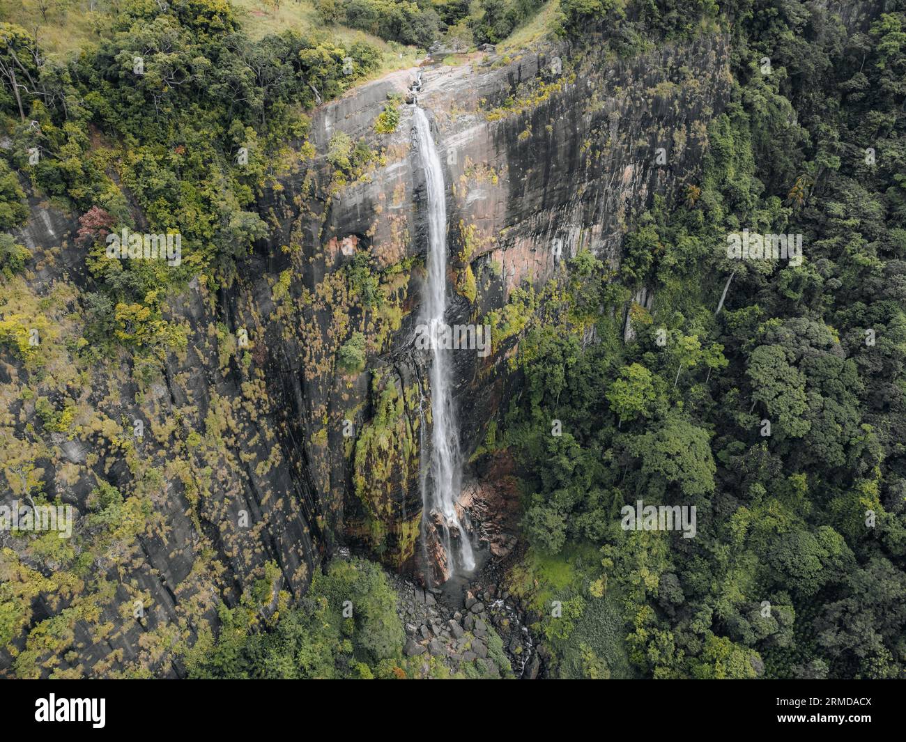 Luftaufnahme des Wasserfalls Diyaluma Falls im Dschungel von Ella Sri Lanka Stockfoto