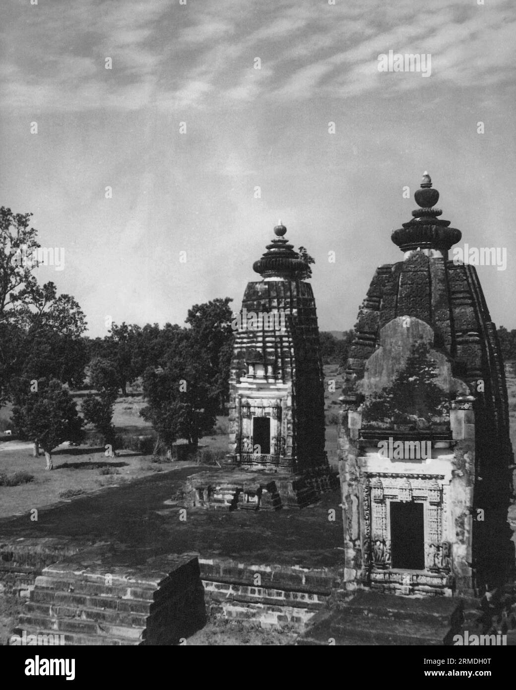 Alte Vintage schwarz-weiß Anfang der 1900er Jahre Silber Gelatine Ton Print indischen Tempel Hindu Tempel Indien Stockfoto