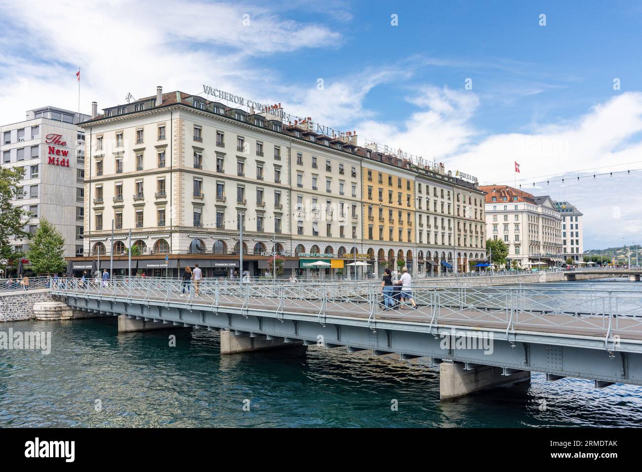 Pont de la Machine (Fußgängerbrücke) über den Fluss Rhône, Genf (Genève) Kanton Genf, Schweiz Stockfoto