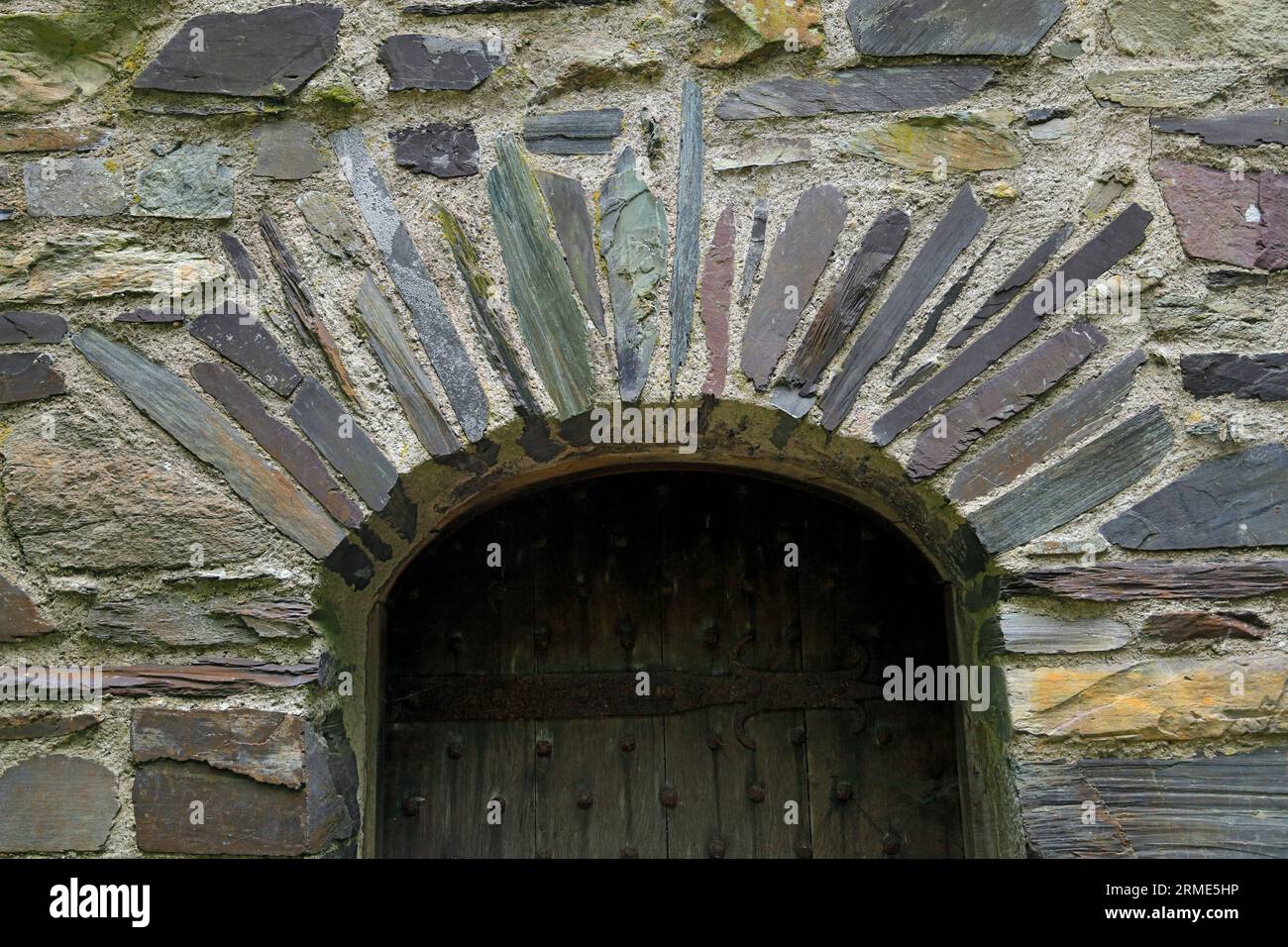 Tür, Y Garreg Fawr Schiefer Bauernhaus aus Waunfawr, Caernarfonshire Nord-Wales, National History Museum, St Fagans, Cardif Stockfoto