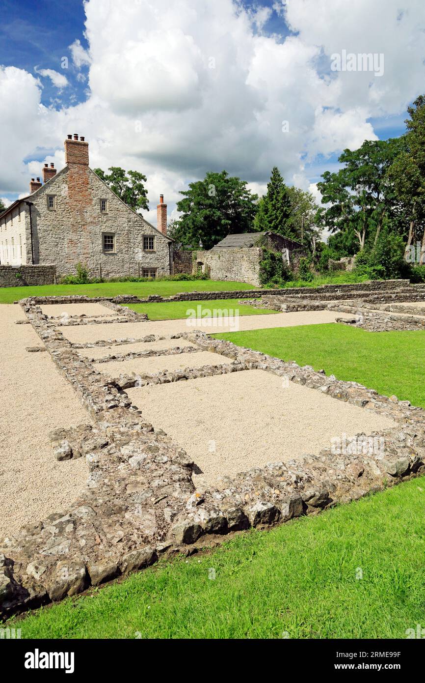 Überreste des römischen Keltischen Tempels aus dem 4. Jahrhundert, Caerwnet, Monmouthshire, South Wales. Stockfoto