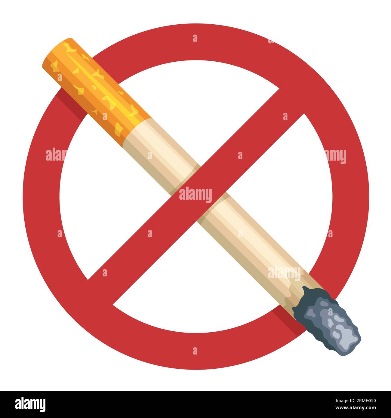 Rauchverbotsschild. Warnpiktogramm für Rauchverbot, Zigarette mit Rauch und giftigen Dämpfen, flaches Rauchverbot und Symbole für Rauchsucht. Vektor Stock Vektor