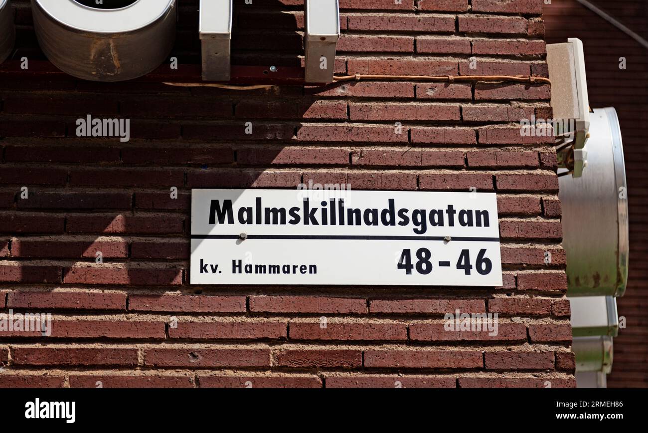 Stockholm, Schweden - 23. Mai 2023: Zeichen für Straße berüchtigt für Prostitution Stockfoto