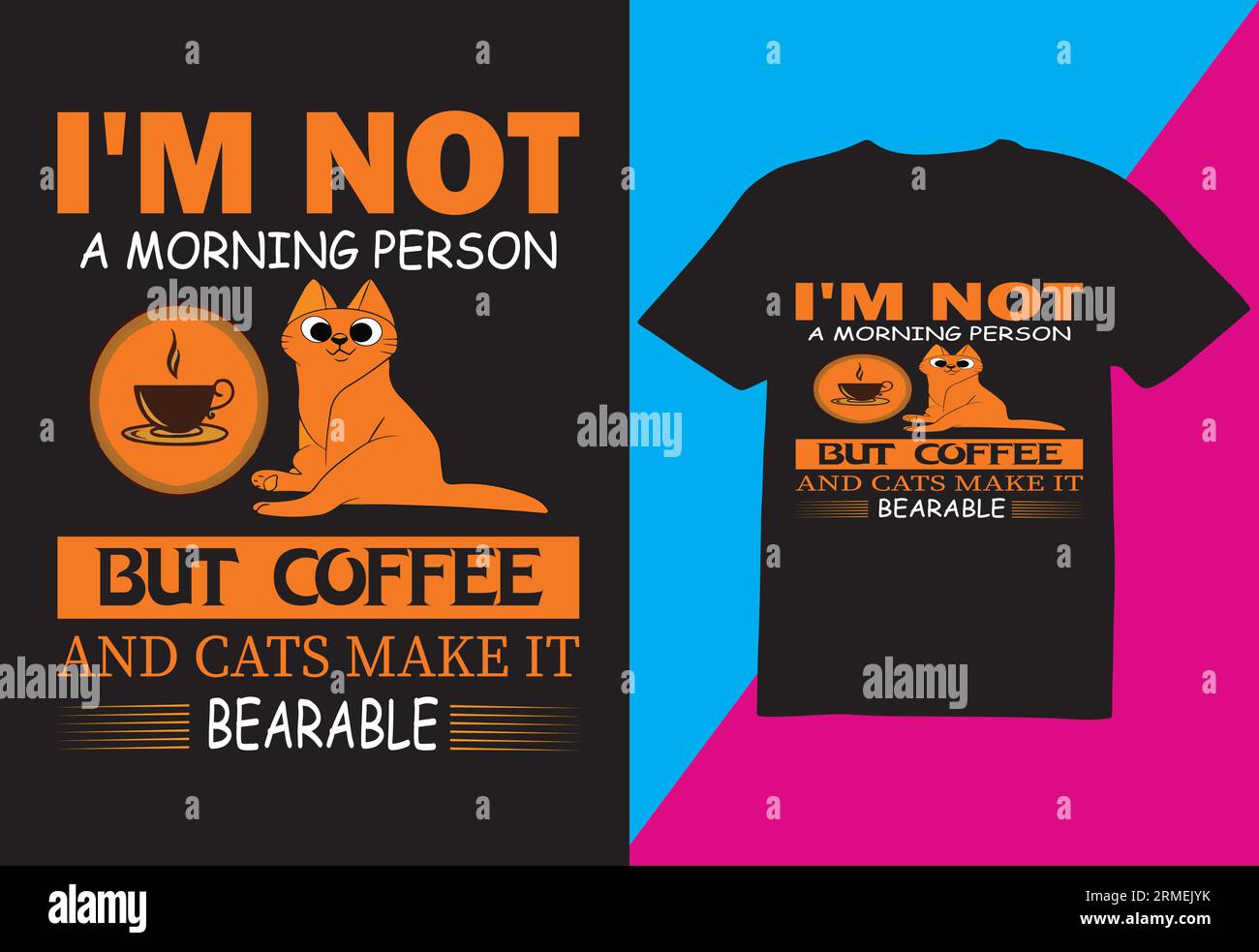 Ich bin kein Morgenmensch, Cat-T-Shirt-Design Stock Vektor