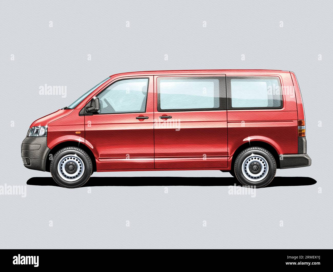 Rot VW Bulli T5 / Illustration Vintage Style Stockfoto