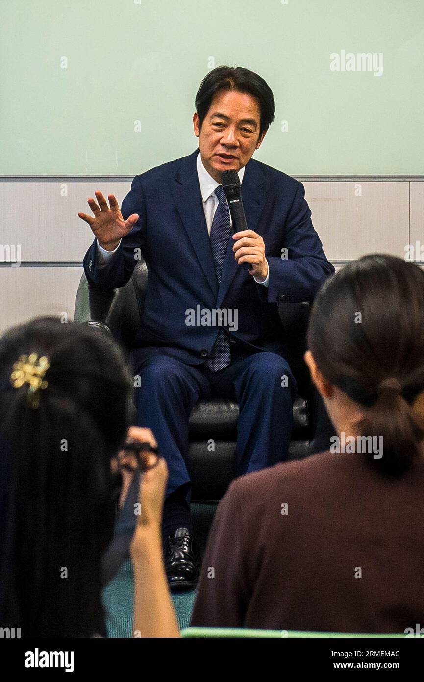 Taipeh. 25. August 2023. Lai Ching-te, taiwanesischer Vizepräsident und Präsidentschaftskandidat der Demokratischen Partei DPP, spricht während der Pressekonferenz in Taipeh, Taiwan am 25/08/2023. Die Präsidentschaftswahlen in der Republik China (Taiwan) werden am 13. Januar 2024 stattfinden. Von Wiktor Dabkowski Credit: dpa/Alamy Live News Stockfoto