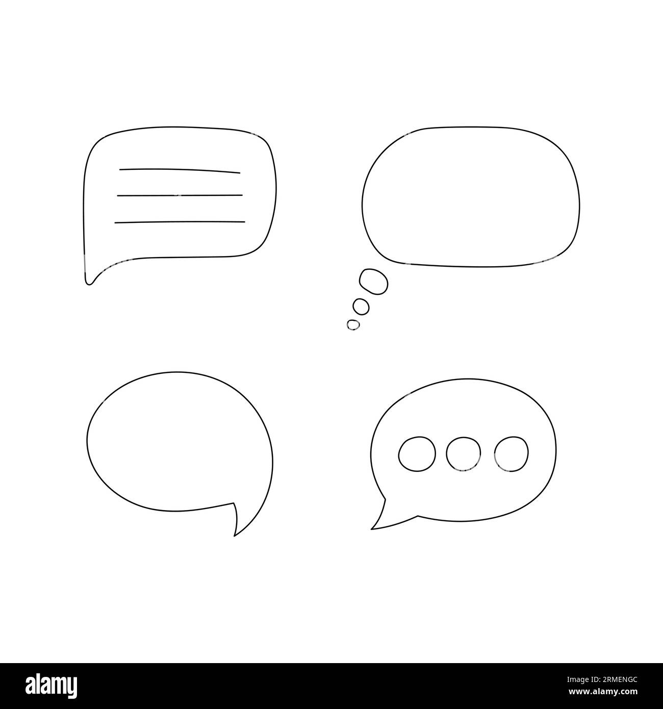 Sprechblasen im einfachen Doodle-Stil. Set aus leeren Formen für Gedanken, Text und Notizen. Schwarz-weiß-Kontur Vektor-Illustration isoliert auf weißem BA Stock Vektor