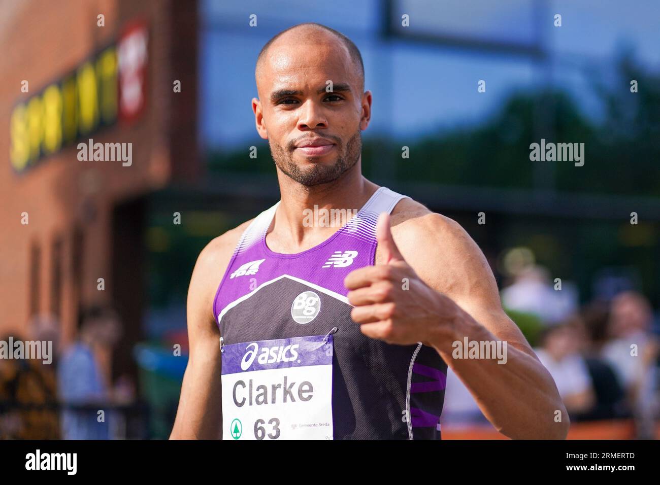 BREDA, NIEDERLANDE - JULI 28: Ryan Clarke aus den Niederlanden nimmt am 1. Tag der niederländischen Leichtathletik-Meisterschaften am 28. Juli 2023 in Breda, Niederlande, am AV Sprint in 800 Metern Teil. (Foto: Joris Verwijst/BSR Agency) Stockfoto