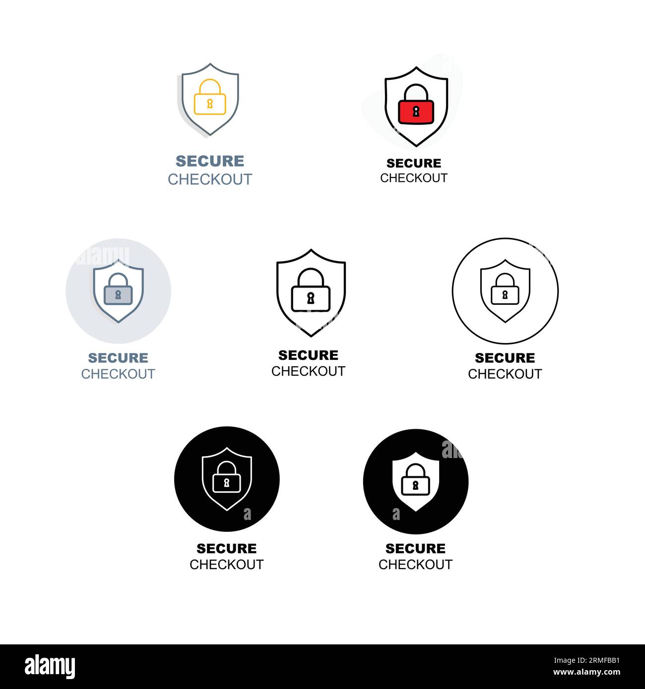 Sicherer Checkout-Prozess, sichere und geschützte Zahlung, vertrauenswürdige Online-Transaktion, zuverlässige Zahlungssicherheit, verschlüsseltes Zahlungsgateway, sichere Zahlung. Stock Vektor