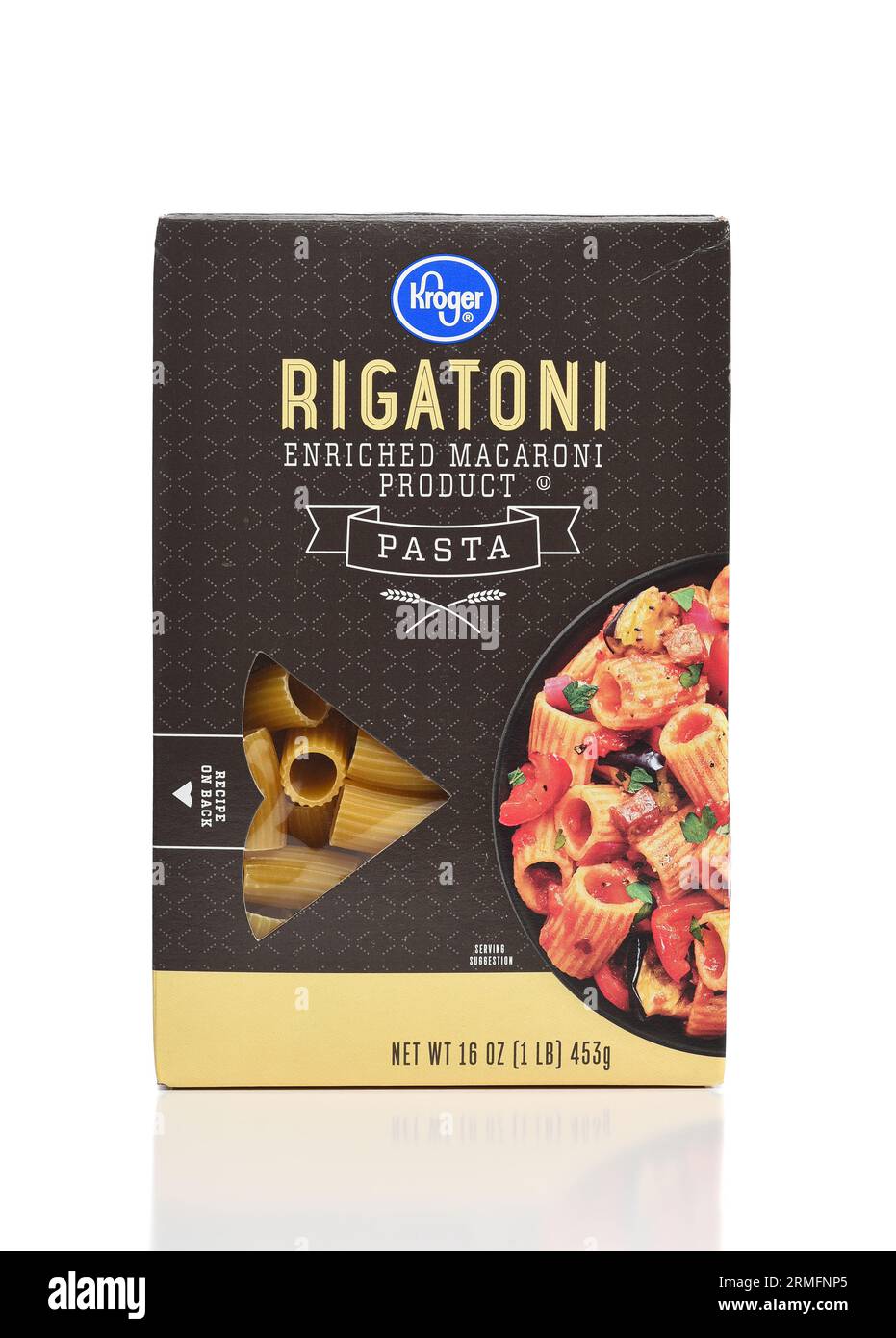 IRIVNE, KALIFORNIEN - 27. August 2023: Eine Schachtel Kroger Rigatoni Pasta. Stockfoto