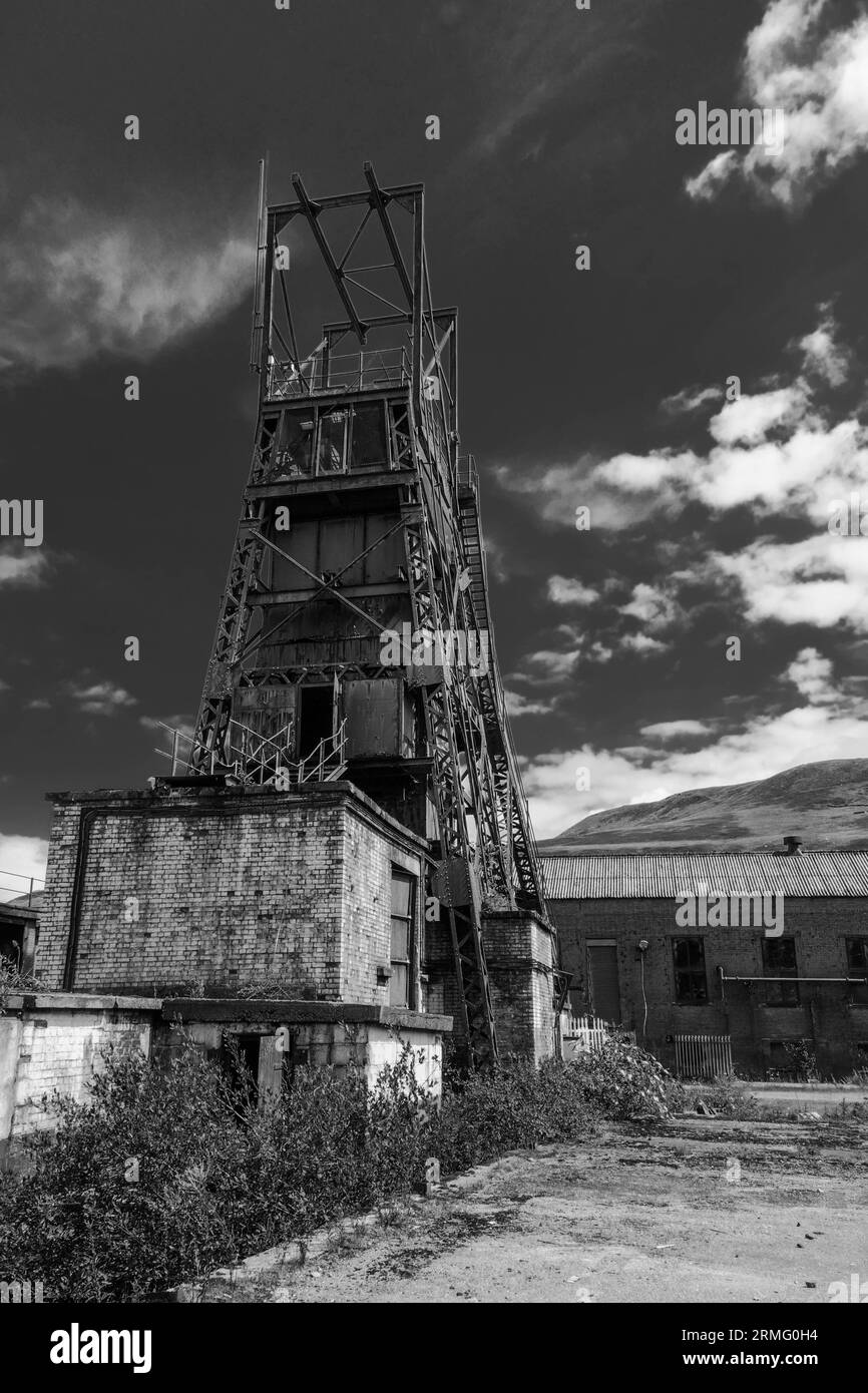 Headframe die Überreste der Tower Colliery Mine Hirwaun in den Rhigos Mountains Wales UK. August 2023 Stockfoto