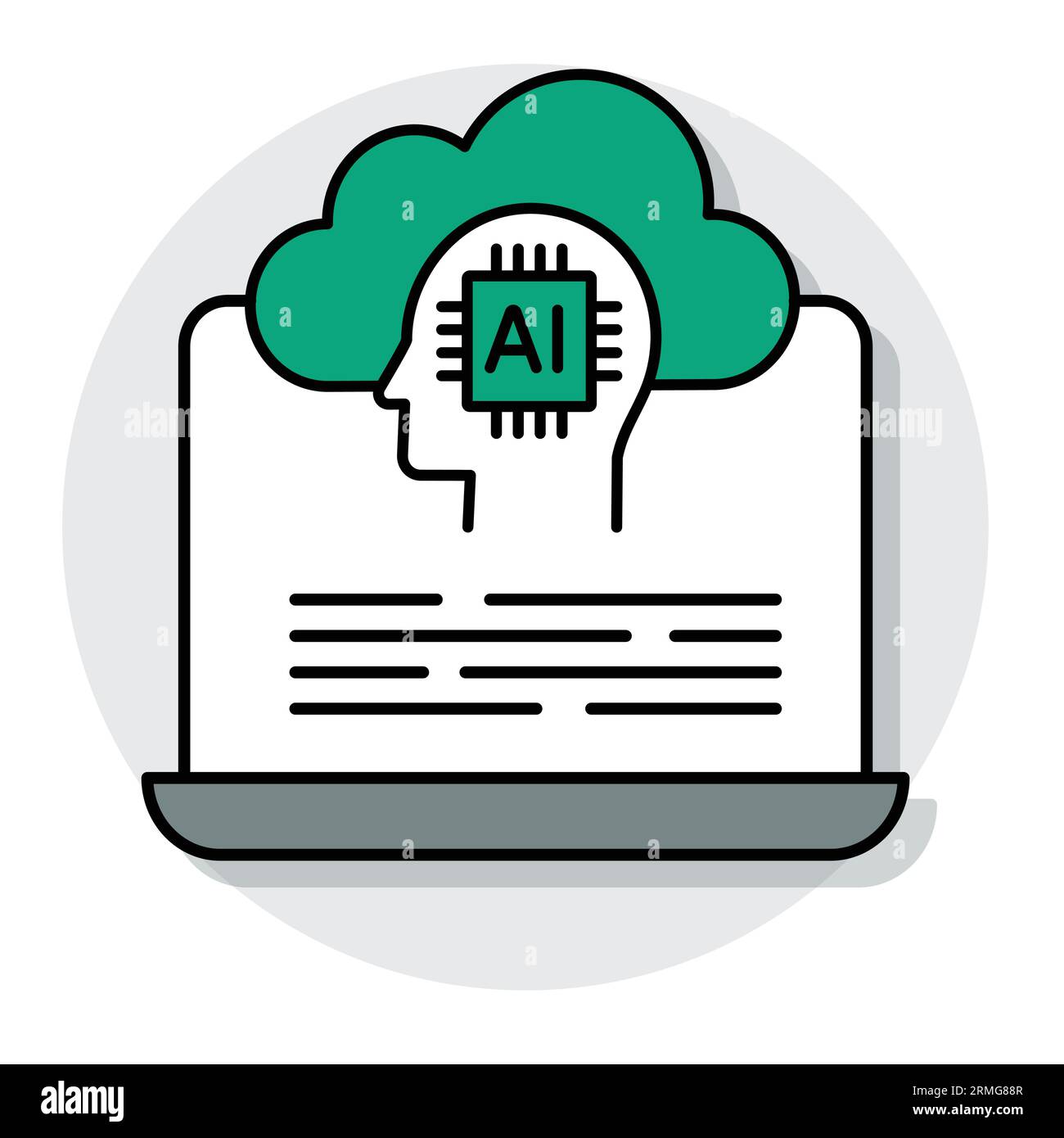 Cloud-Computing mit KI-Symbol – veranschaulicht das Konzept von Cloud-Computing und künstlicher Intelligenz. Stock Vektor