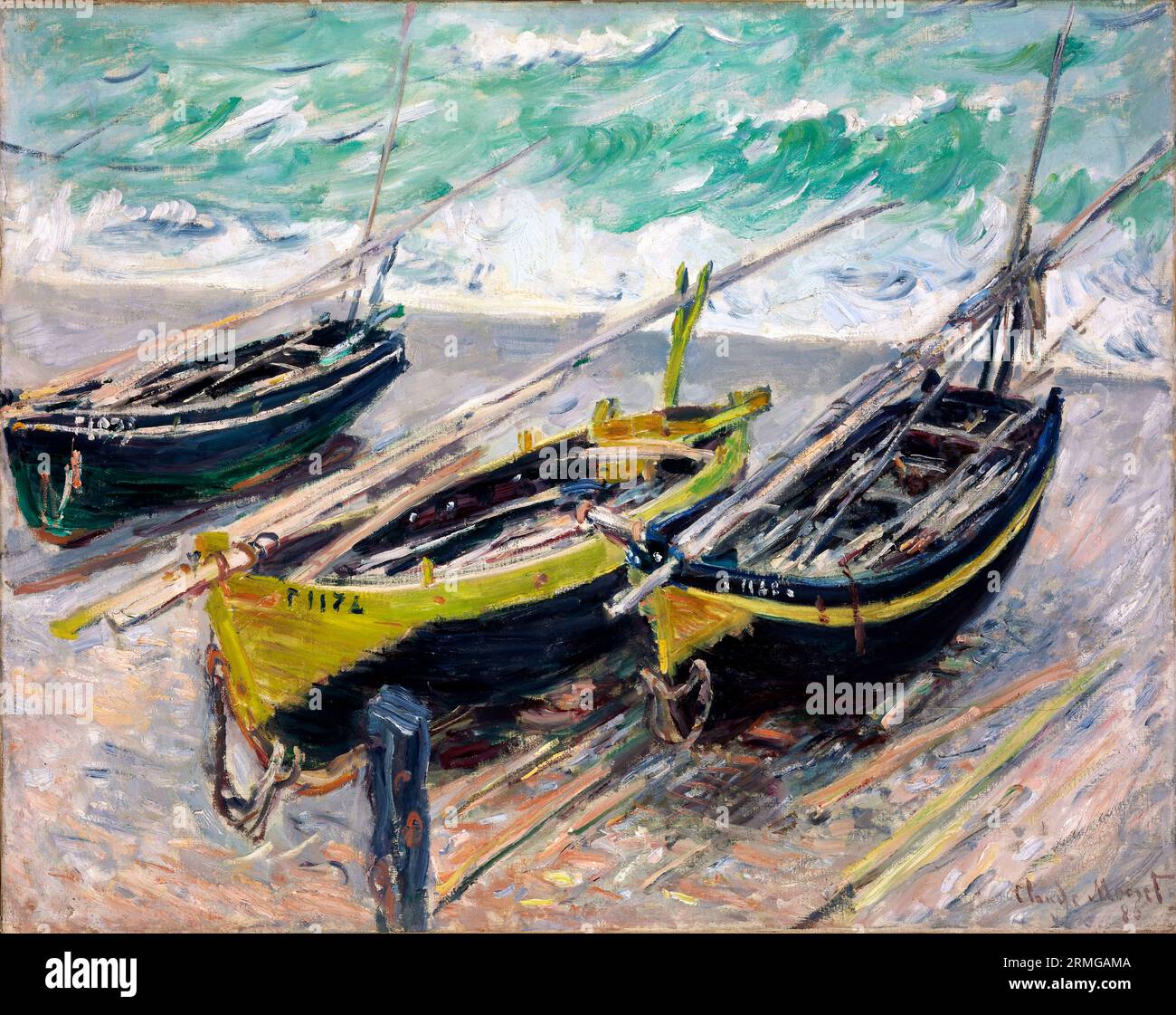 Drei Fischerboote von Claude Monet (1840-1926), Öl auf Leinwand, 1886 Stockfoto