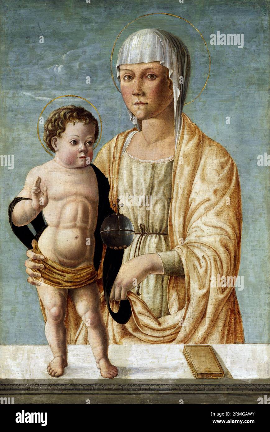 Madonna und Kind des frühen italienischen Renaissancekünstlers Bono da Ferrara oder Bono Ferrarese (aktiv 1441–1461), Tempera auf Holz, um 1440-50 Stockfoto
